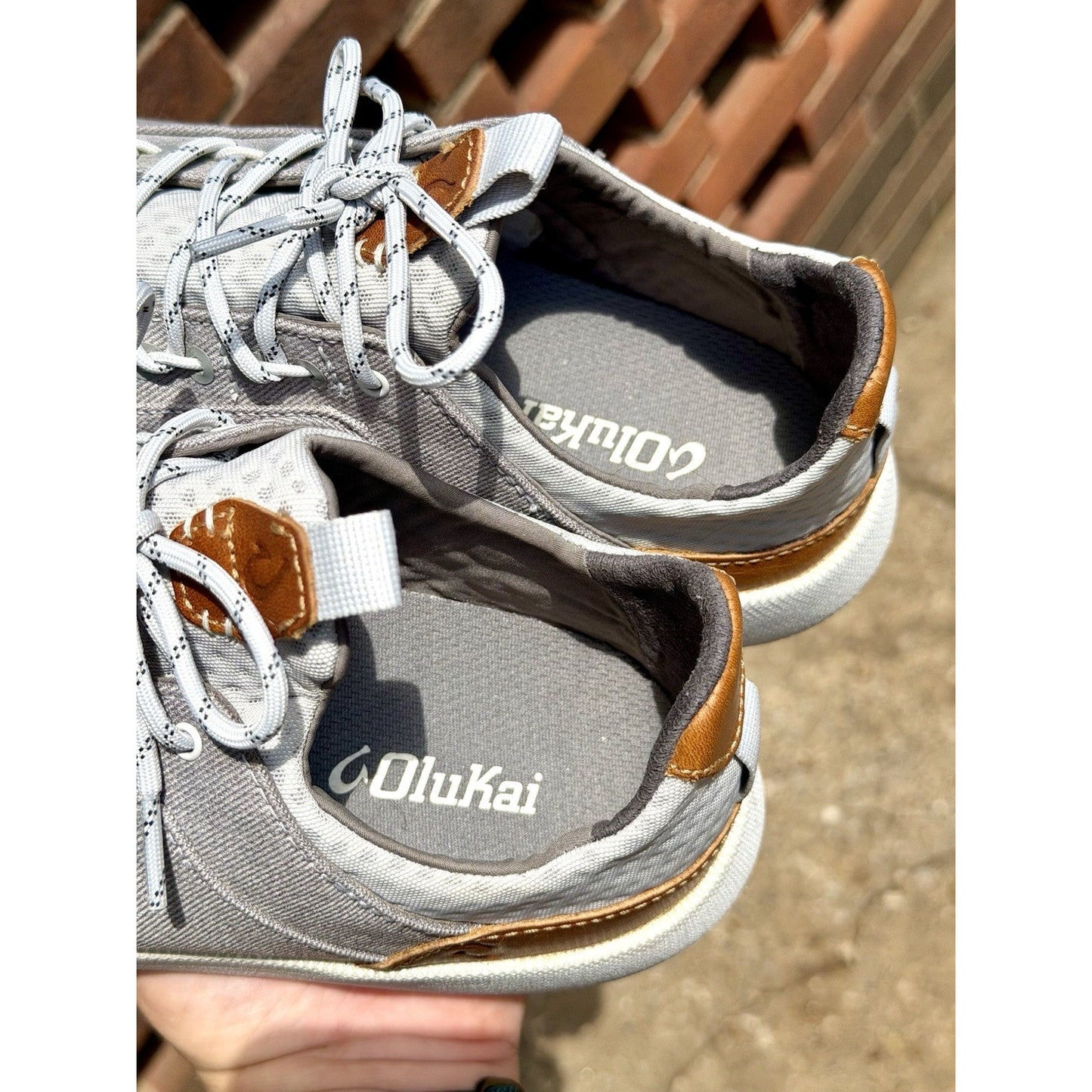 Olukai Nanea Li Men 8.5 Gray Canvas Comfort Lace Up Sneakers lightweight Summer