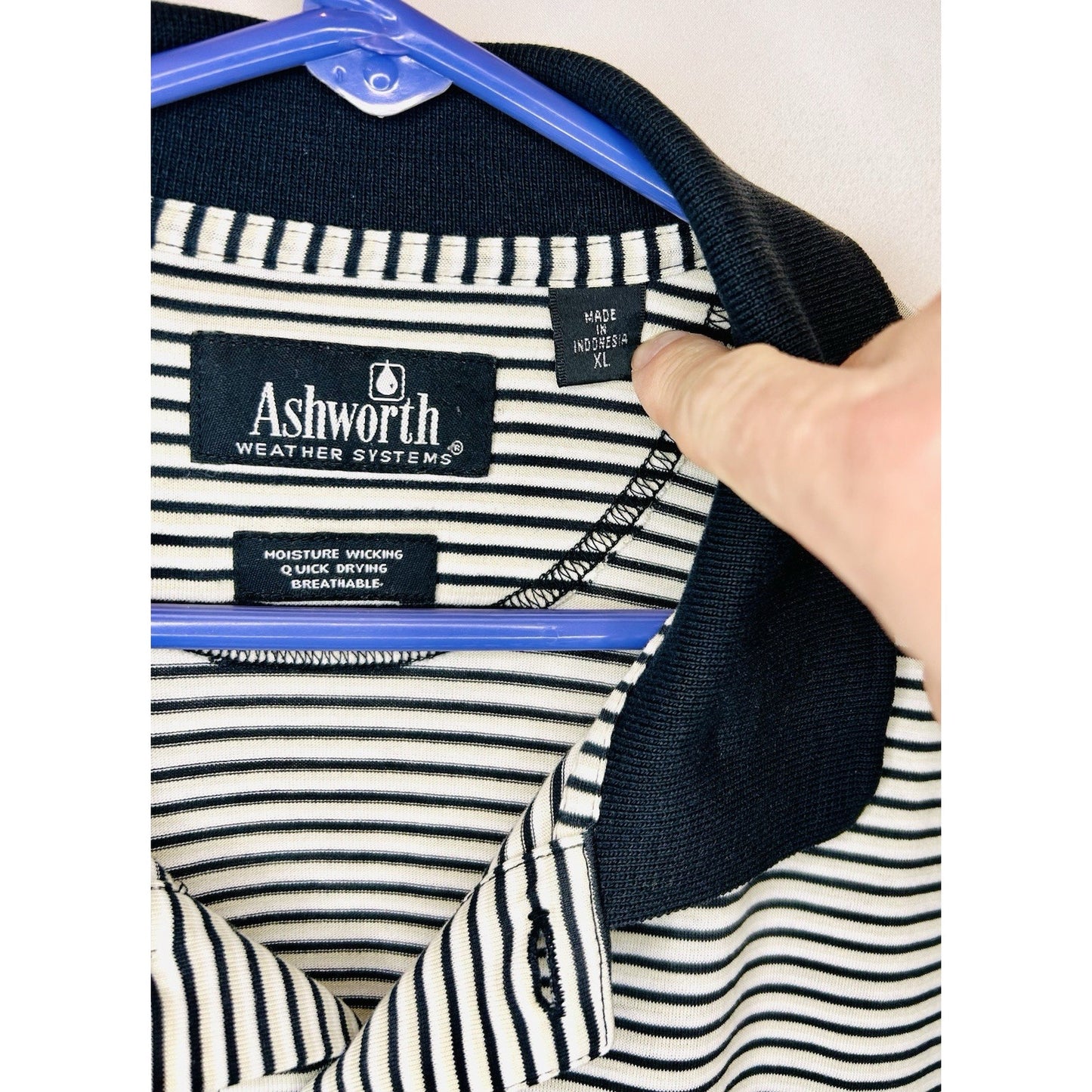 Ashworth Polo Striped Golf Shirt - White/Navy - Men’s XL - Breathable