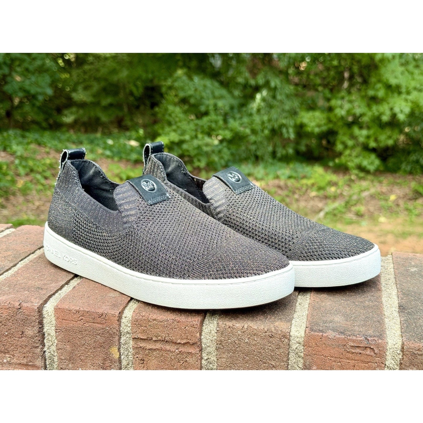 MICHAEL KORS Juno Knit Slip On Sneakers Black Bronze Metallic Women’s Size 7 M