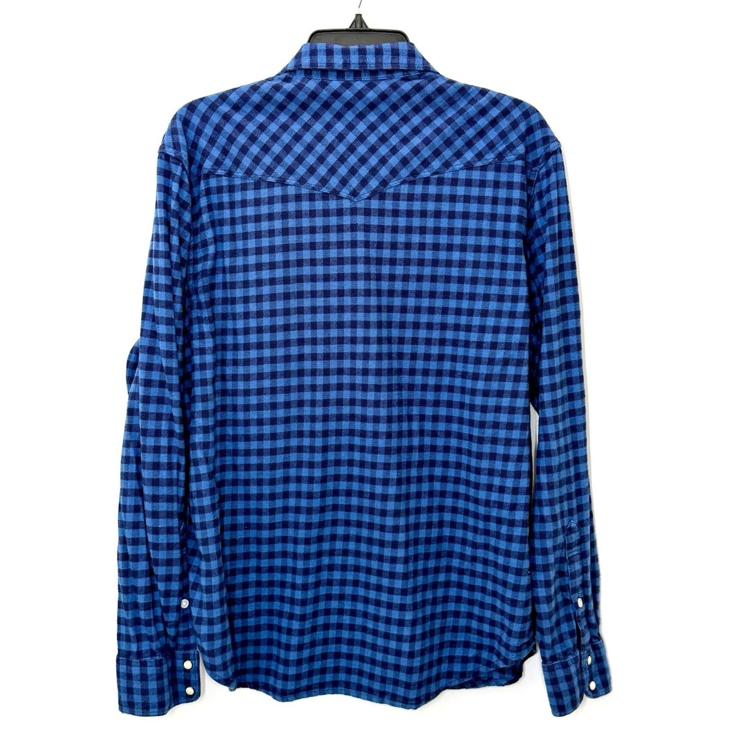 Lucky Brand Saturday Stretch Blue Plaid Men’s Large Pearl Snap Flannel Shirt