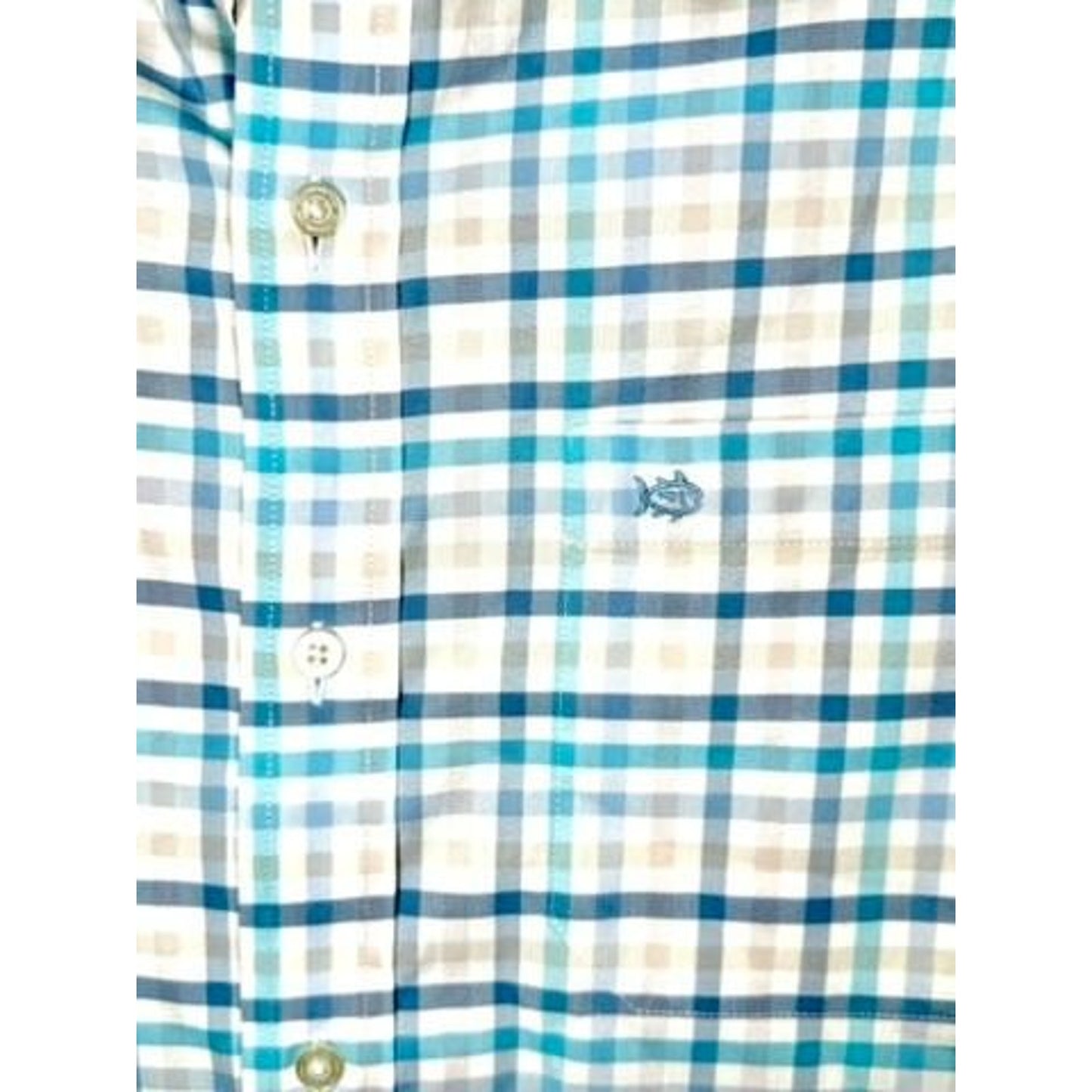 Southern Tide Shirt Mens Medium Blue White Plaid Long Sleeve Button Up Stretch