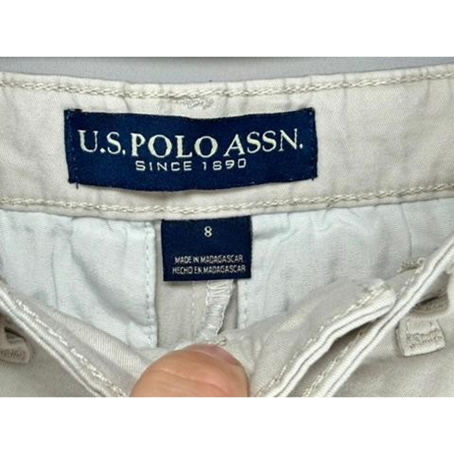 US Polo Assn Boys Chino Shorts Size 8 Beige Cotton Blend Flat Front Casual