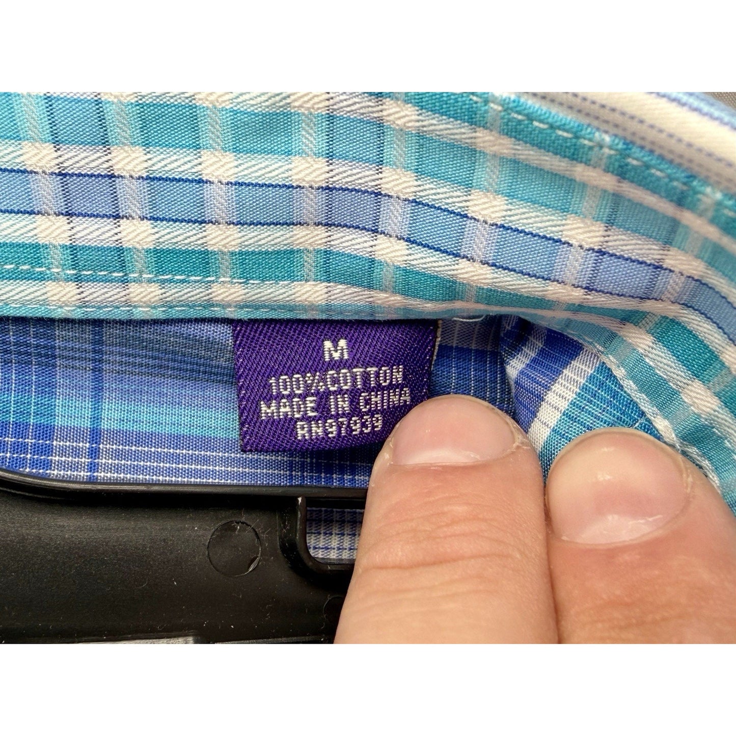Alan Flusser Men Shirt Medium M Blue Plaid Long Sleeve Button Down Cotton Casual