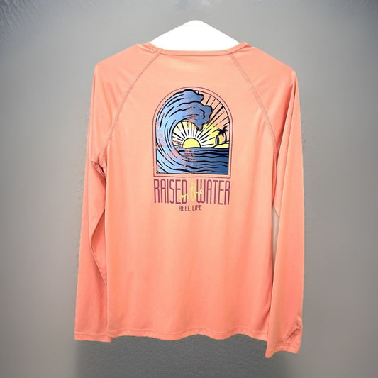 Reel Life Women's Sun Defender Round Neck Long Sleeve UV Top Coral Medium