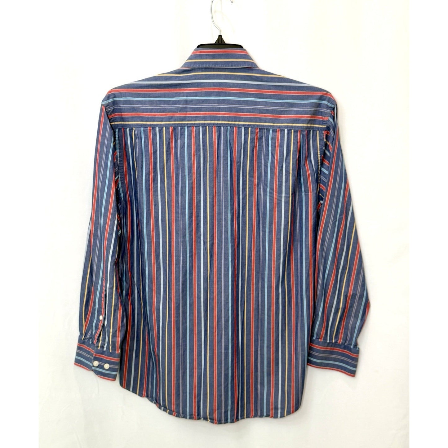 Alan Flusser Mens Medium Striped Button Shirt Blue Red Yellow LS Dress Casual EX