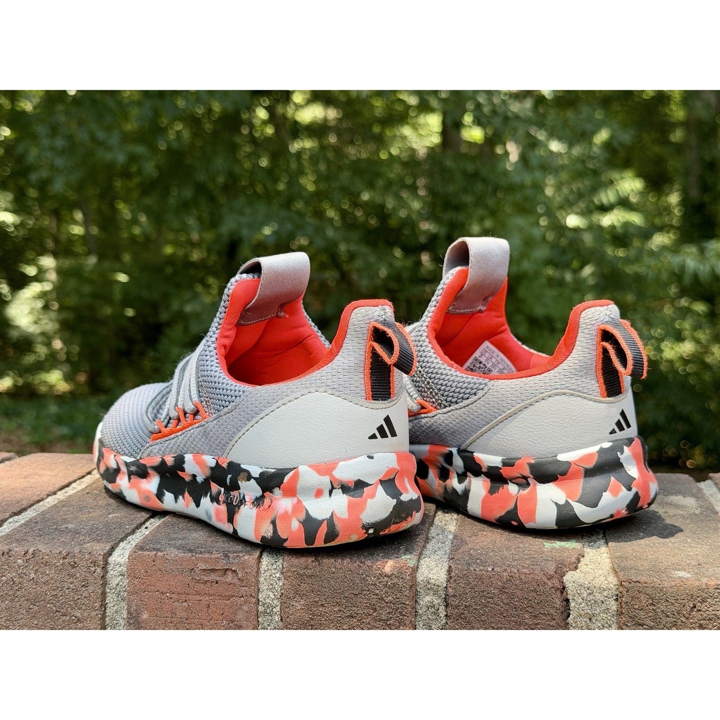 adidas Lite Racer Adapt 7.0 Kids Size 2 Grey Solar Red Slip On Sneakers IE8703