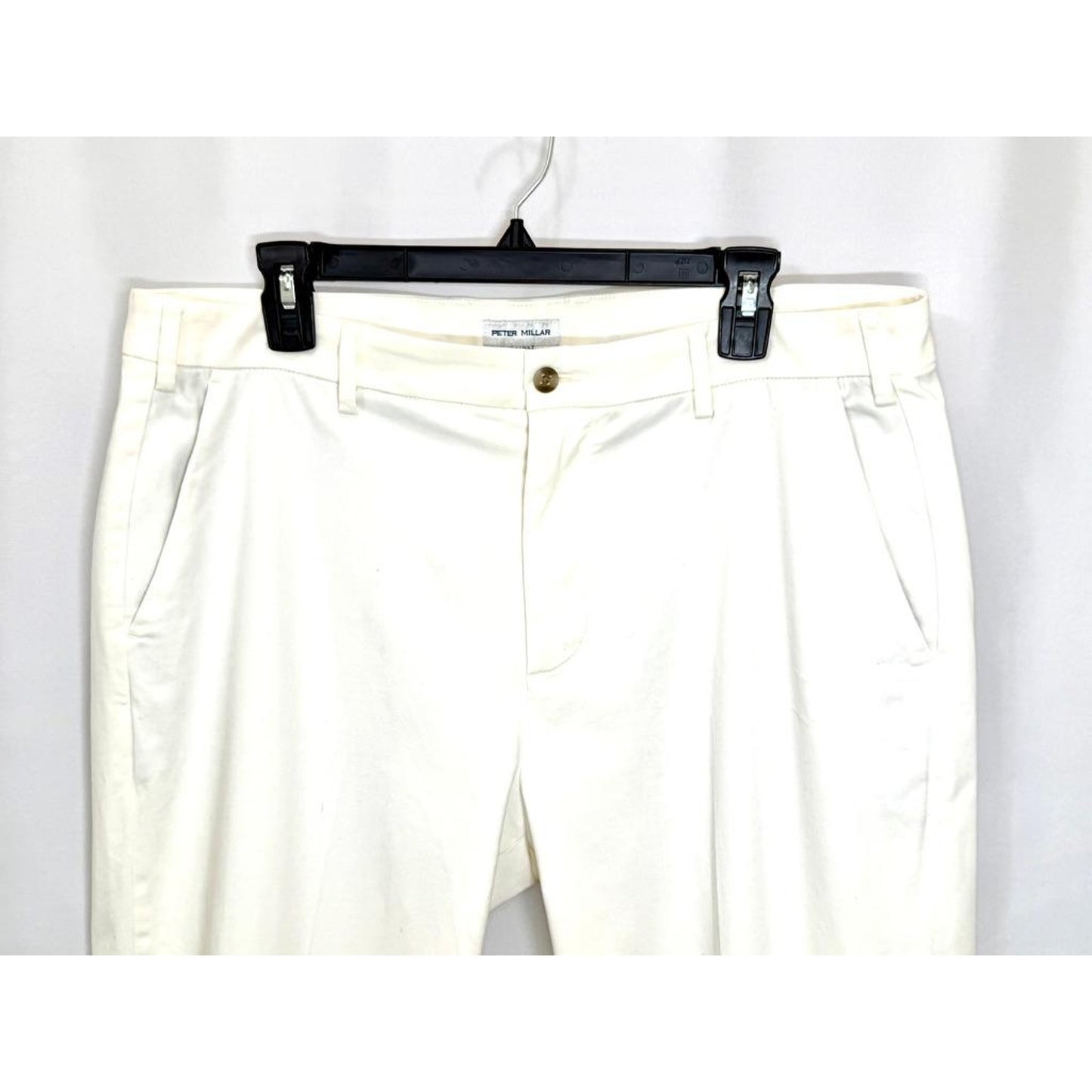 Peter Millar Signature Sateen Pants Mens 36x32 Off White Classic Fit Stretch