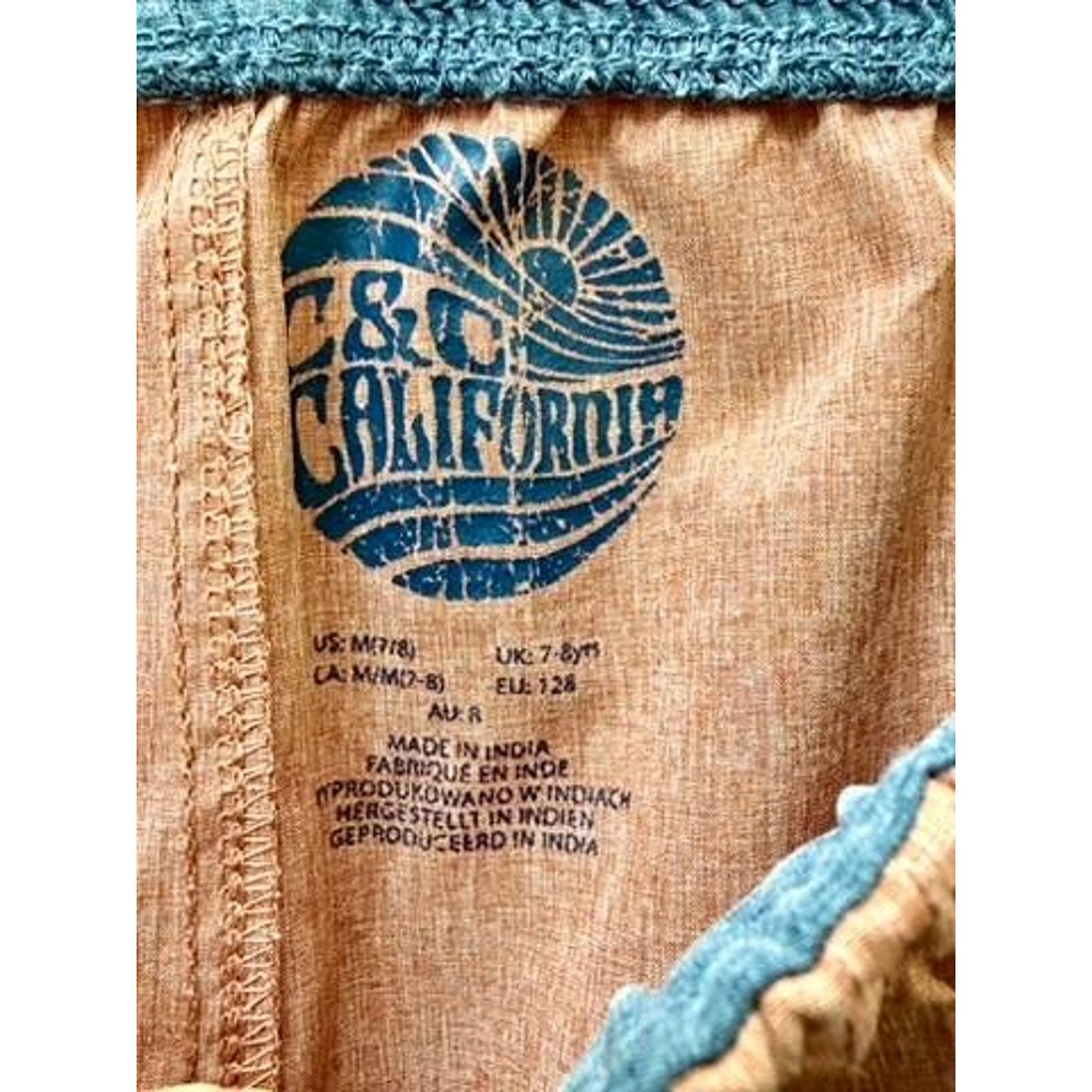 C&C California Boys Shorts Size M 7/8 Orange Heather Elastic Waist Drawstring