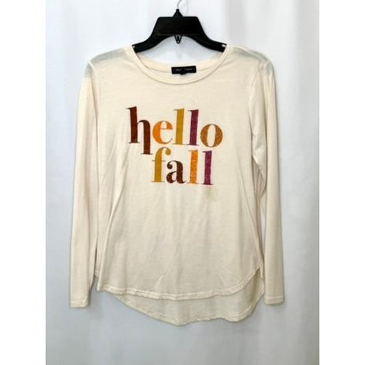State of Mine Hello Fall Graphic Tee Womens Medium Cream Long Sleeve T-Shirt
