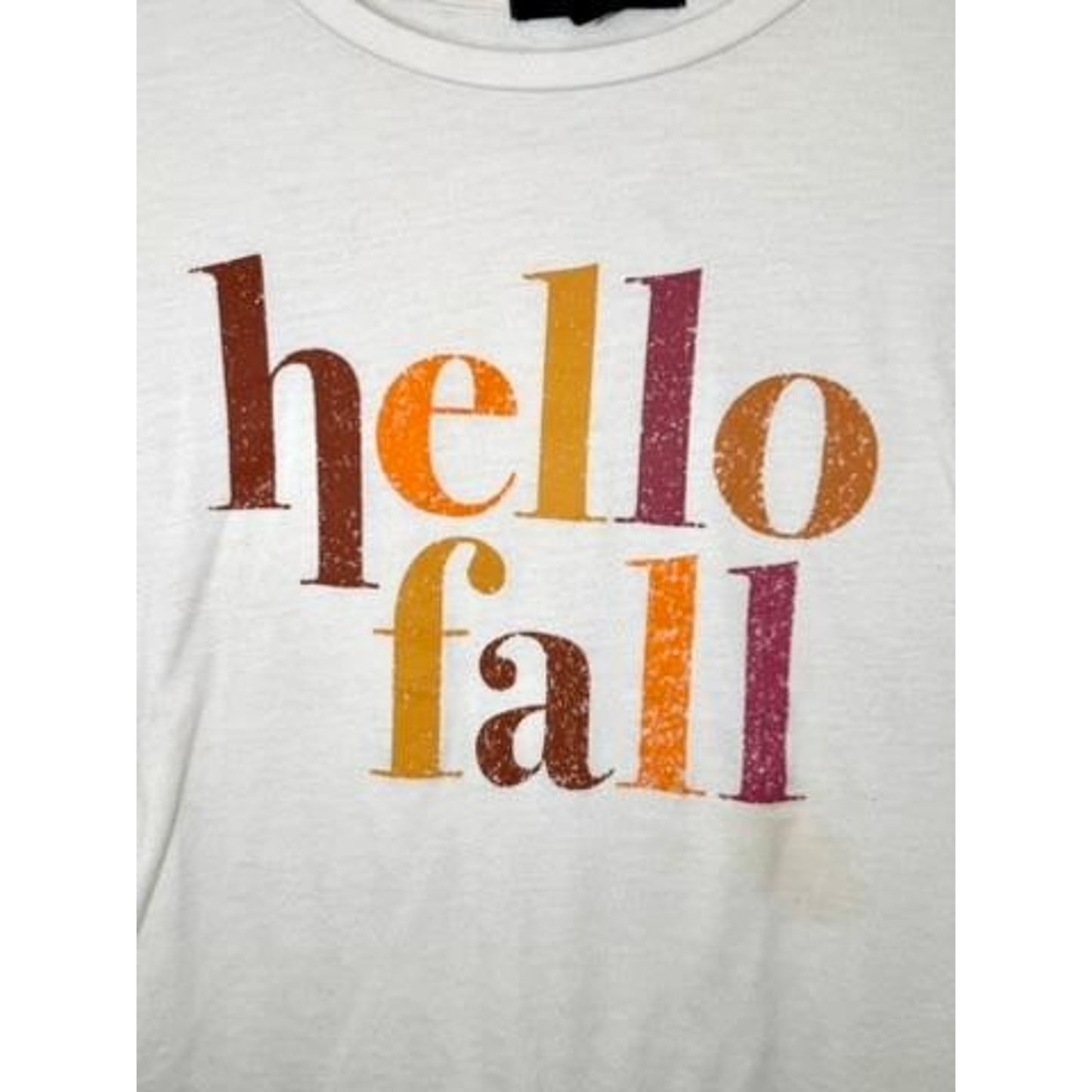 State of Mine Hello Fall Graphic Tee Womens Medium Cream Long Sleeve T-Shirt