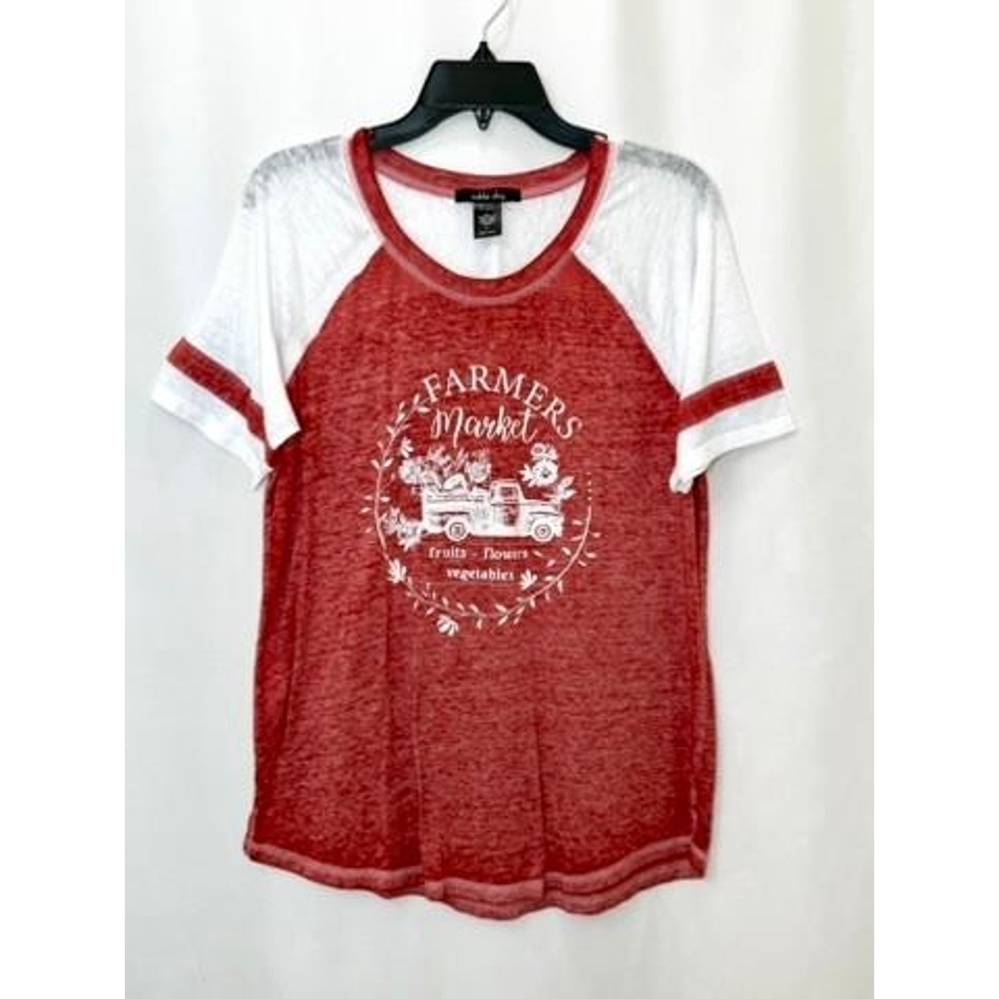 Sable Sky Farmers Market Graphic Tee Womens Medium Red White Raglan T-Shirt