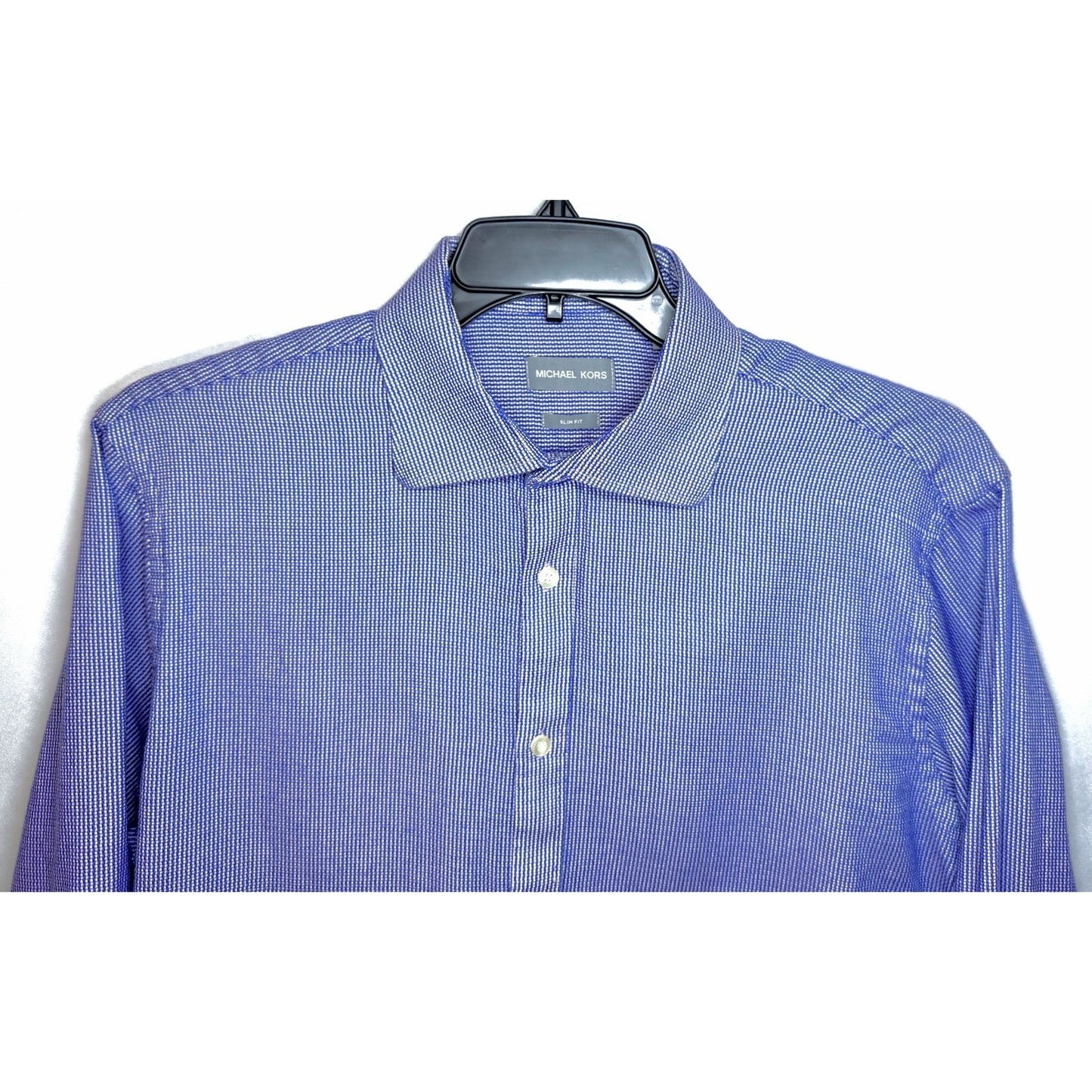 Micha Kors Slim Fit Men's Size XL 17/34 Blue Striped Cotton Casual Dress Shirt