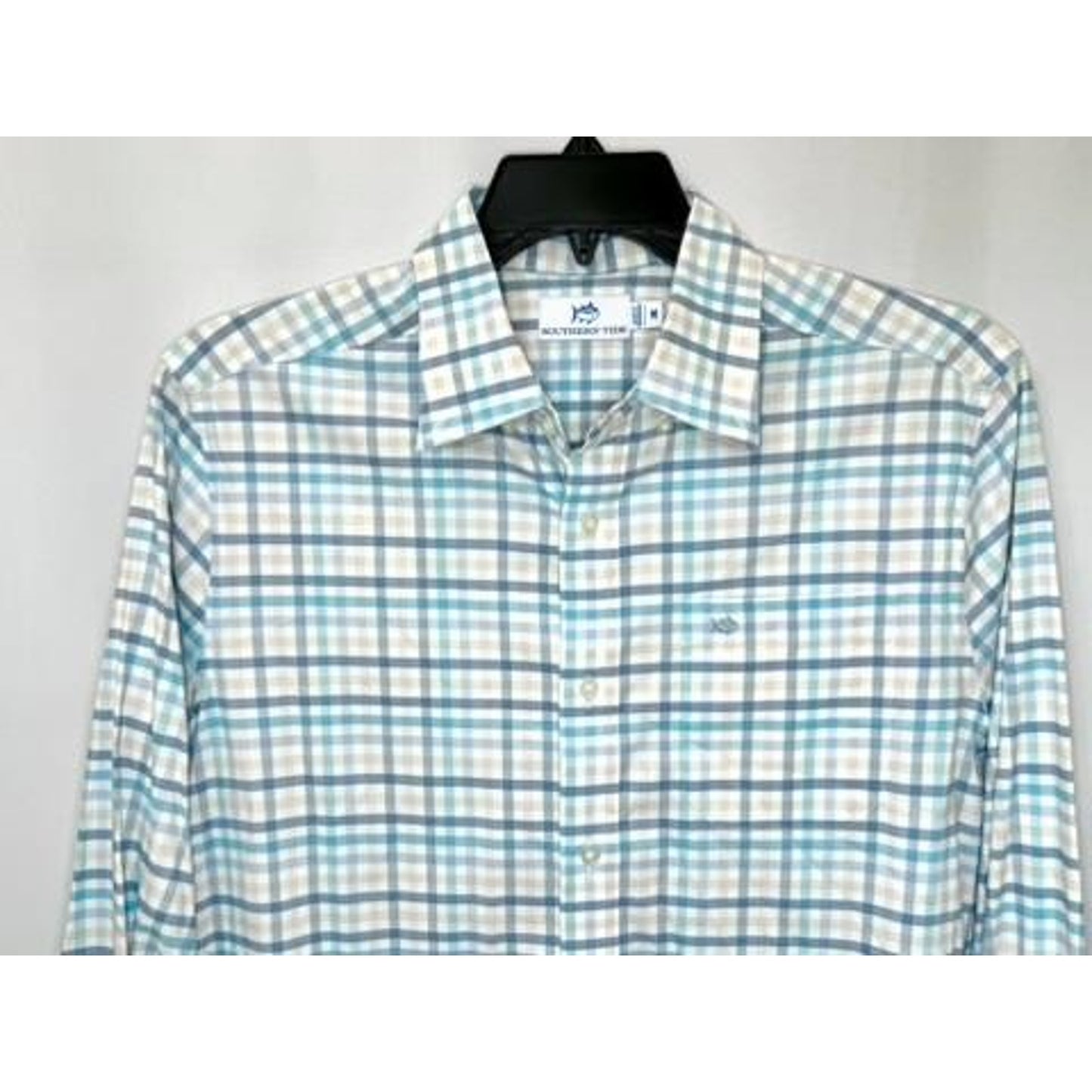 Southern Tide Shirt Mens Medium Blue White Plaid Long Sleeve Button Up Stretch