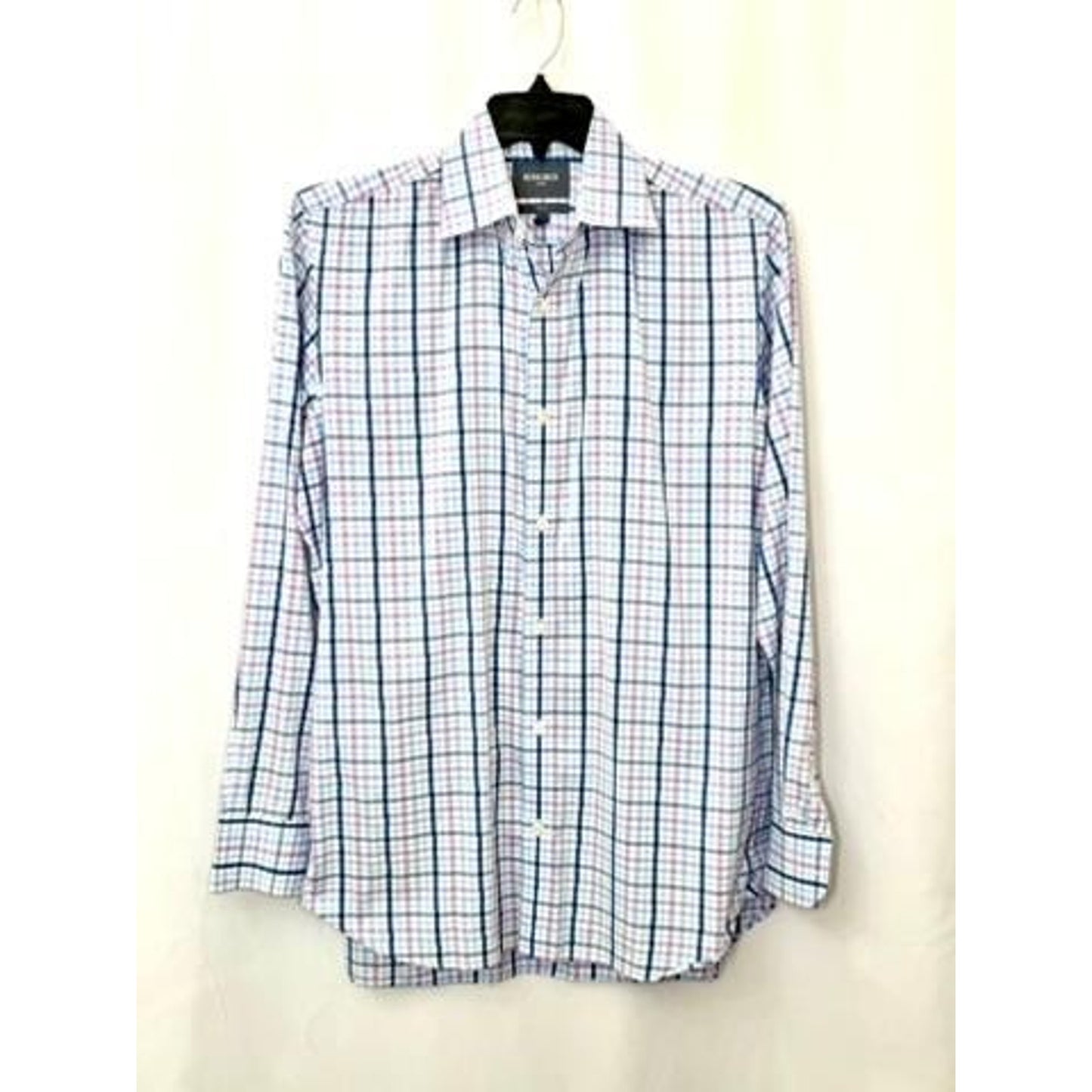 Bonobos Stretch Shirt Mens 16 36 Slim Fit Plaid Long Sleeve Button Up Blue