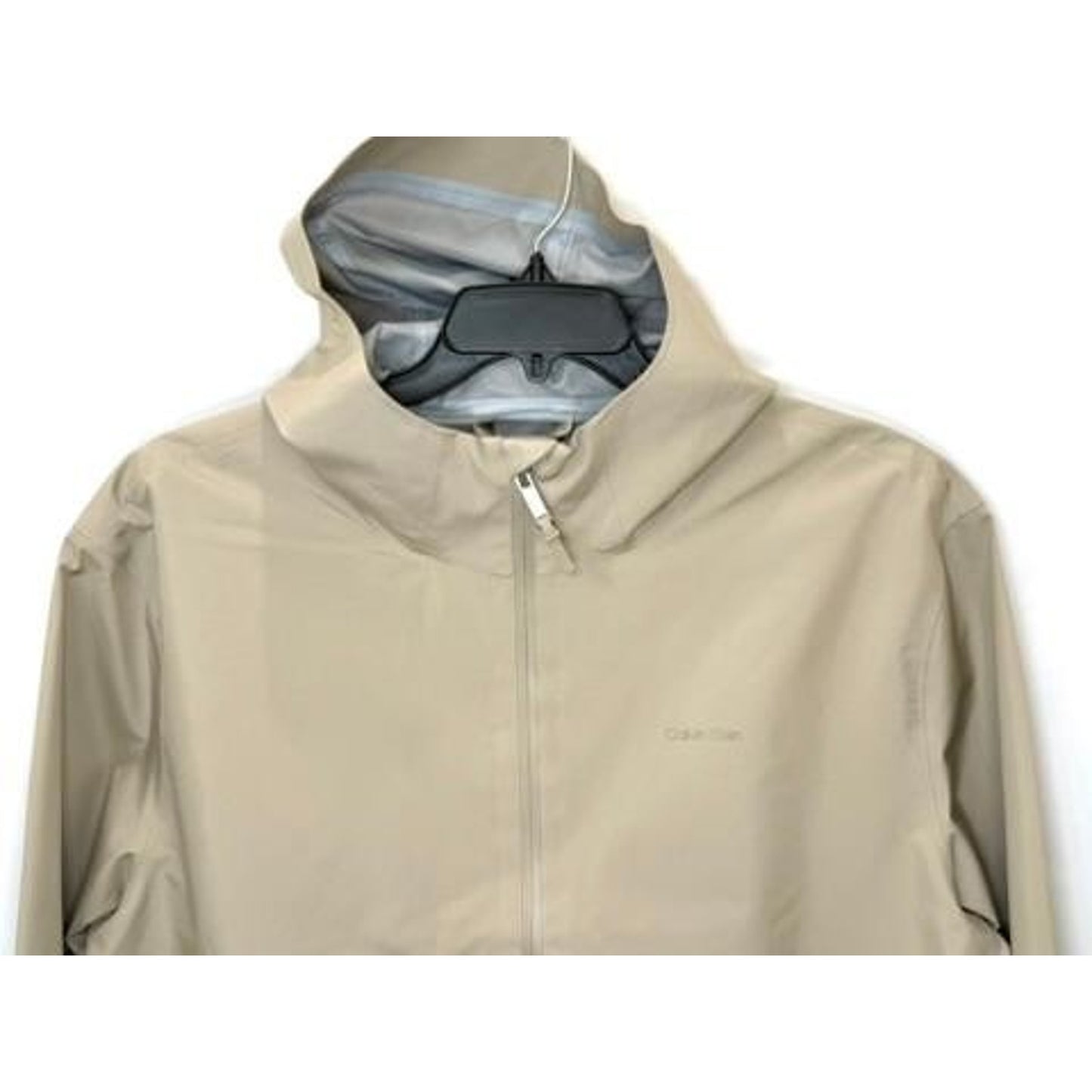 Calvin Klein Mens Large Beige Hooded Windbreaker Jacket Water Resistant Full Zip