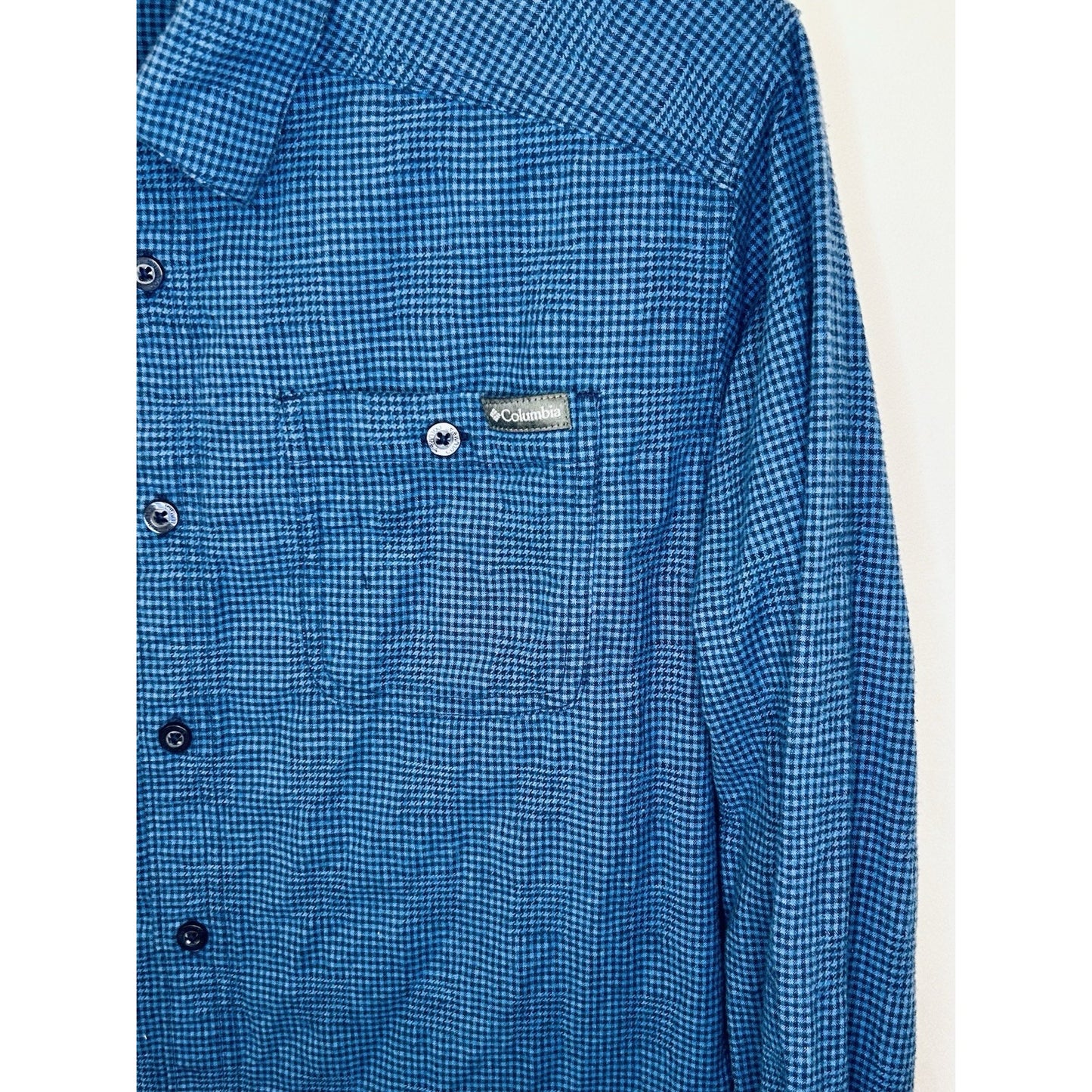 COLUMBIA SPORTSWEAR CO. Mens Size M Blue Plaid Flannel Shirt Cotton/Stretch
