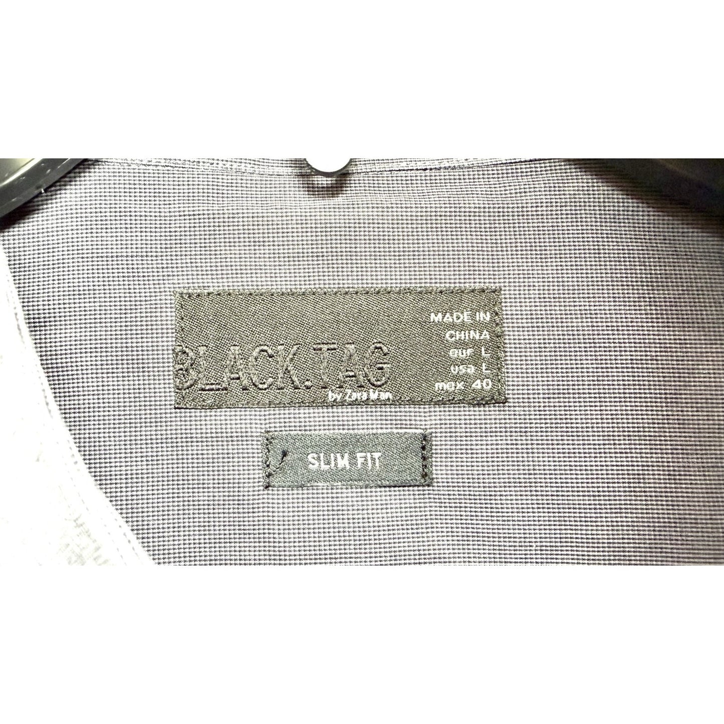 Black Tag By Zara Slim Fit Dress Shirt Men’s L Grey Micro Pindot Gingham