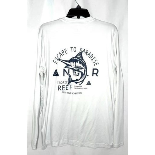 ANGLR Escape to Paradise Marlin Fishing Shirt Mens Medium White Long Sleeve