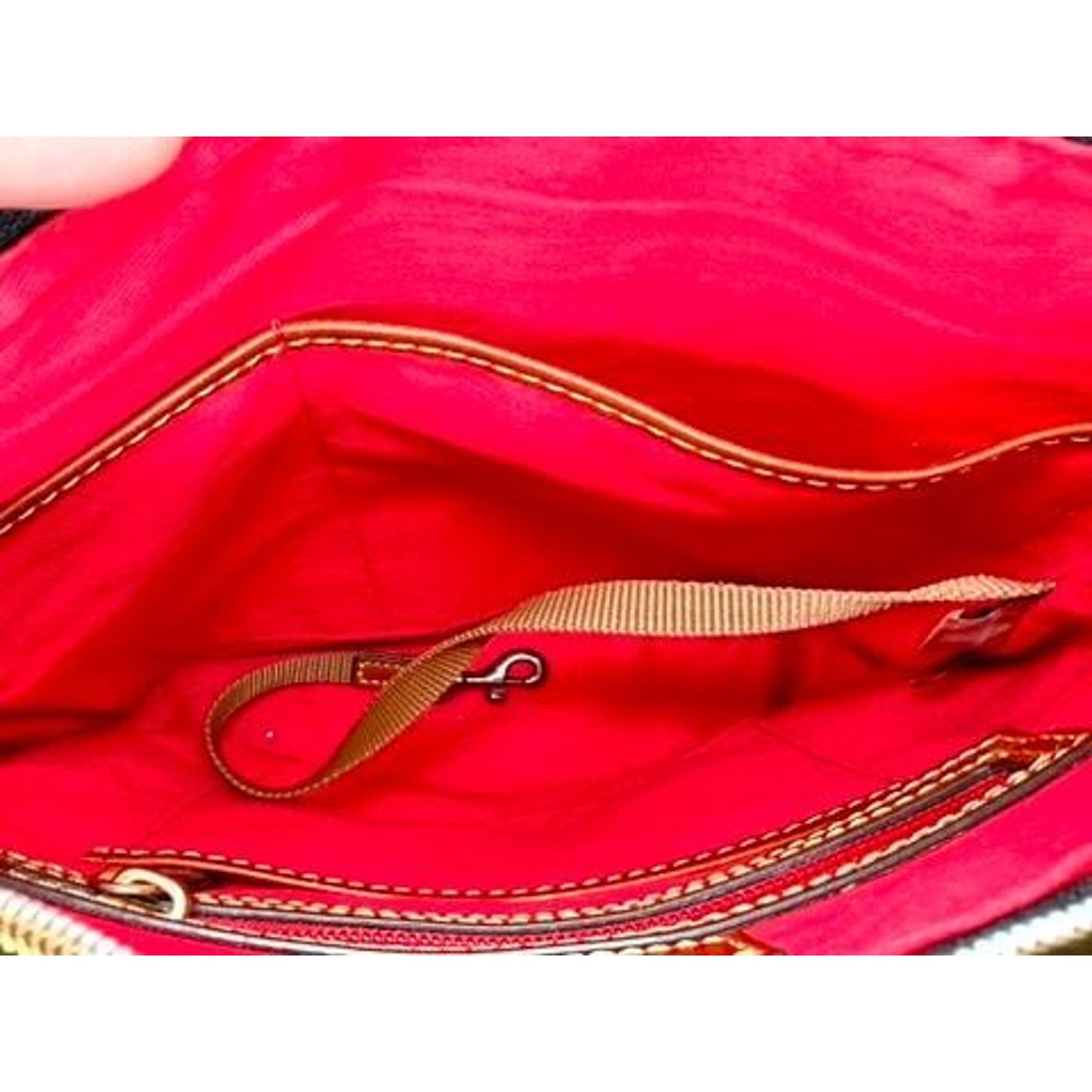 Dooney and Bourke Black Nylon Crossbody Bag Leather Trim Red Lining