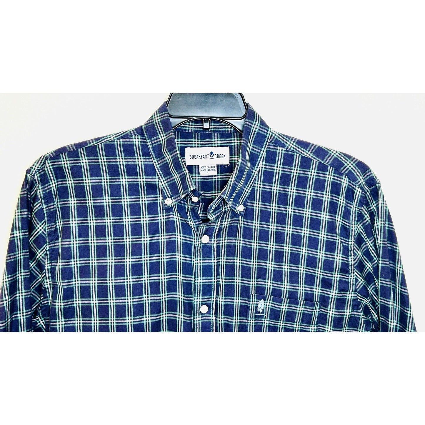 Breakfast Creek Blue/Green Checkered Long Sleeve Button Up Shirt