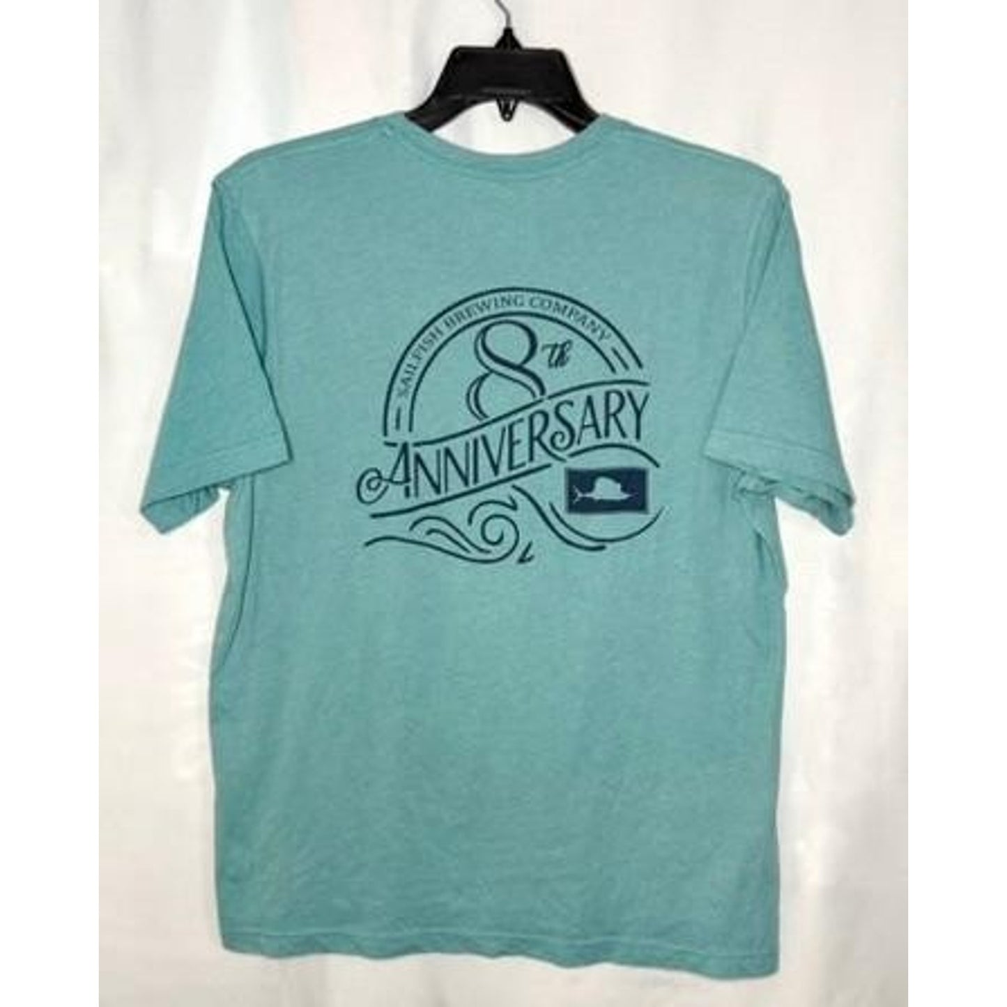 Sailfish Brewing Company 8th Anniversary T-Shirt Mens Teal Green Graphic Tee