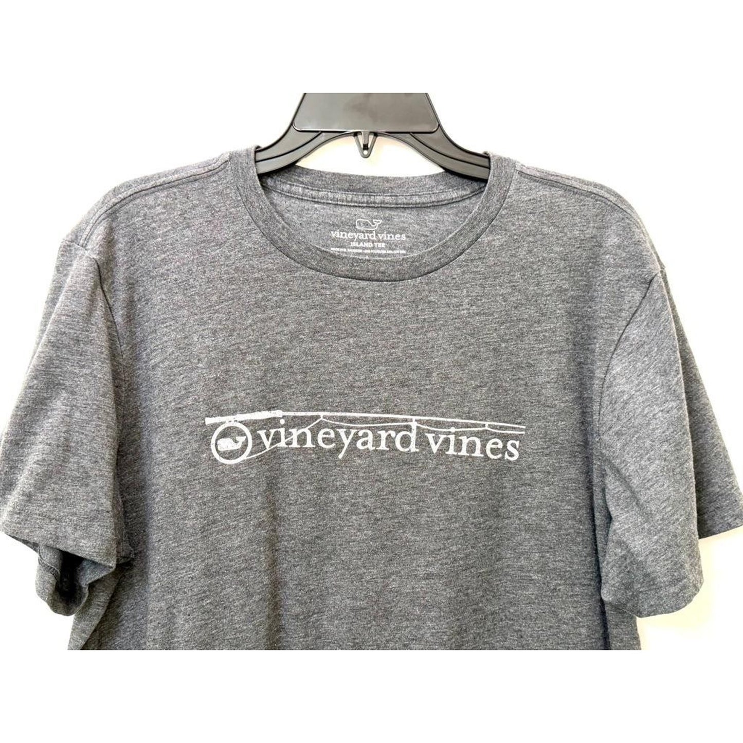 Vineyard Vines Fishing Rod Graphic T-Shirt Mens Large Gray Island Tee Cotton