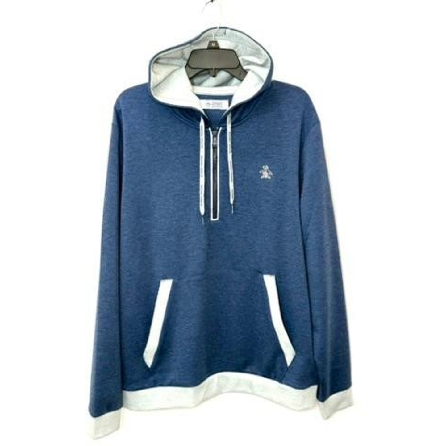 Original Penguin Munsingwear Hoodie Mens Large Blue 1/4 Zip Pullover Sweatshirt
