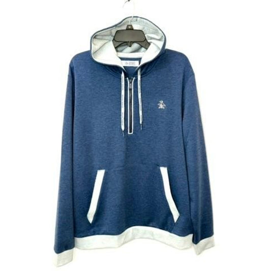 Original Penguin Munsingwear Hoodie Mens Large Blue 1/4 Zip Pullover Sweatshirt