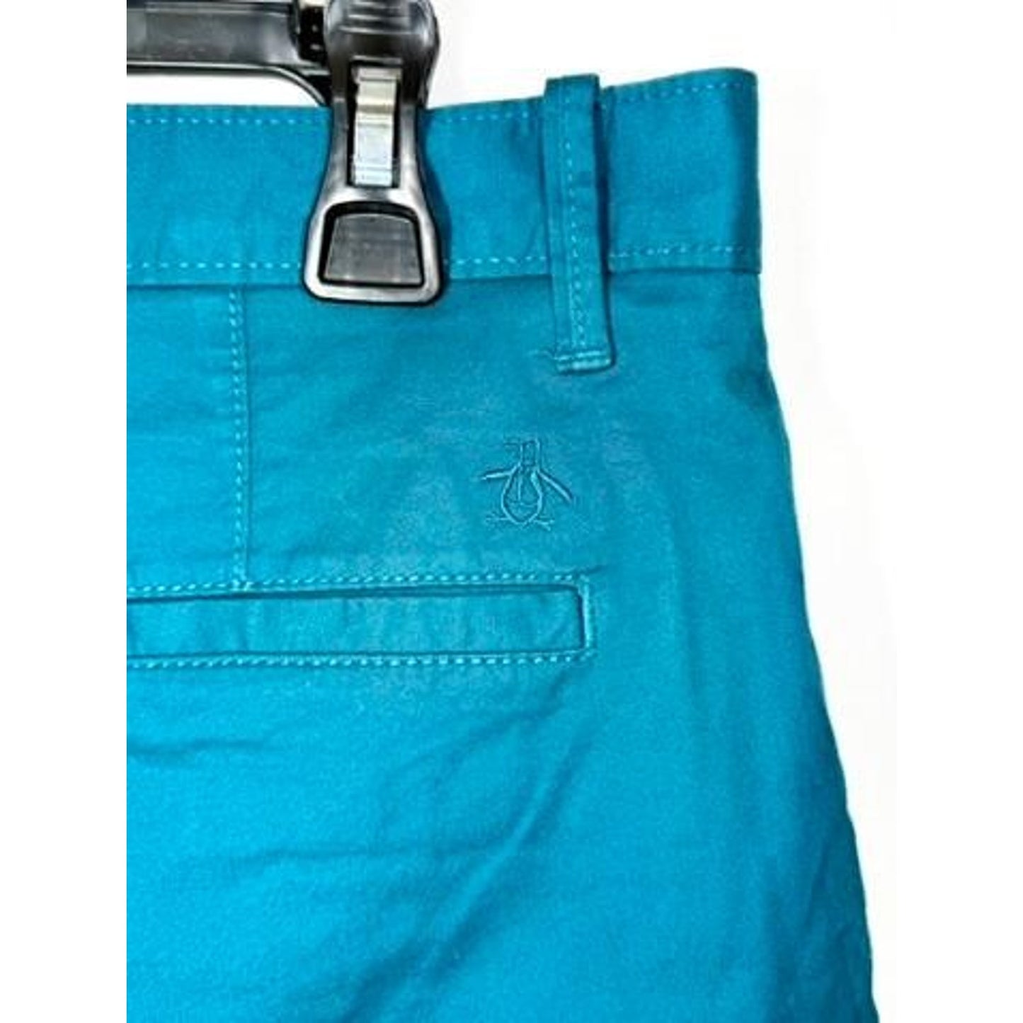 Original Penguin Mens Chino Shorts Size 32 Teal Blue Cotton Blend Stretch