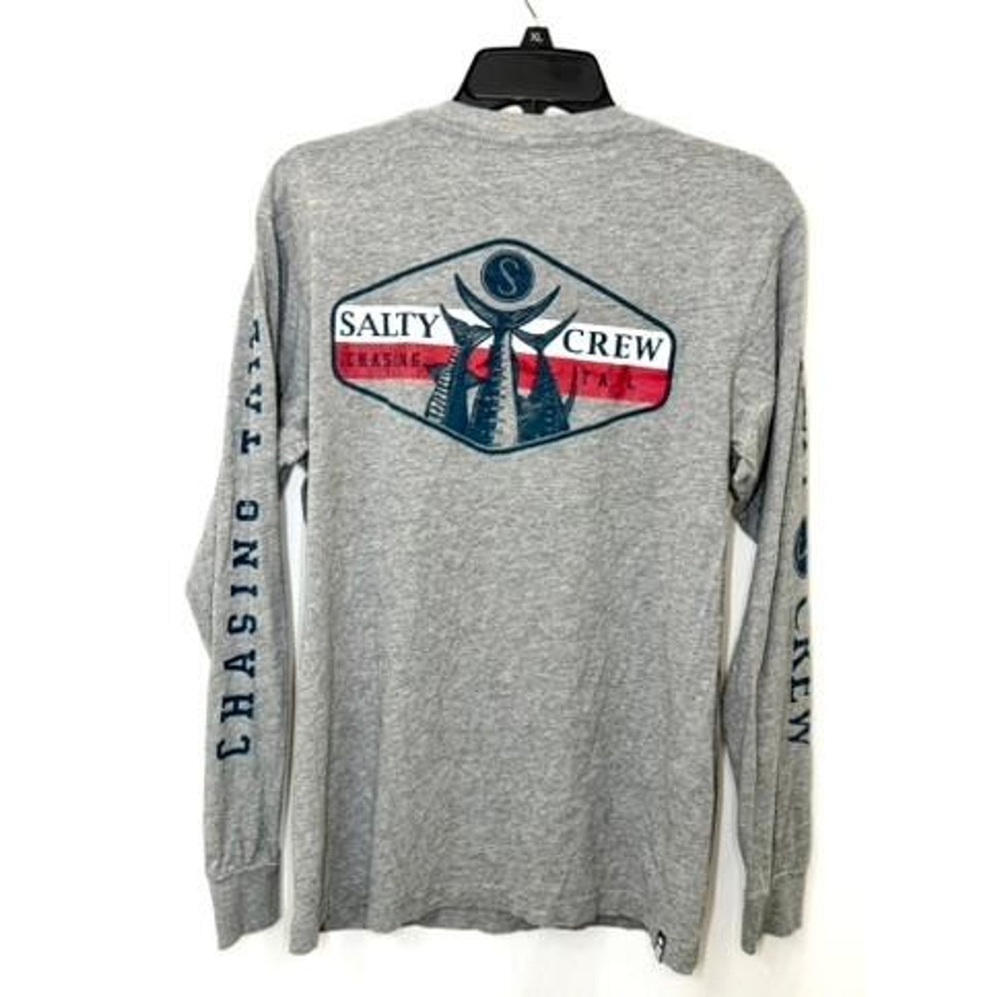 Salty Crew Chasing Tail Long Sleeve Shirt Mens Medium Gray Fishing Graphic Tee