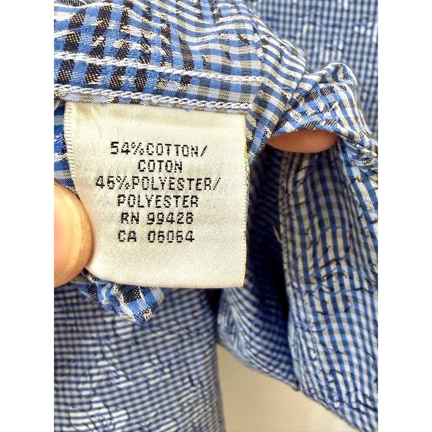 Bugatchi Uomo Shirt Mens Large Blue Gingham Floral Long Sleeve Shaped Fit Cotton