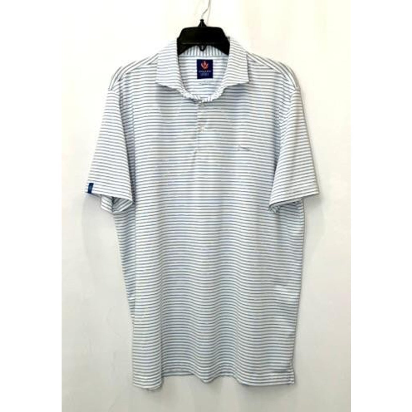 Donald Ross Sport Mens Large Blue White Striped Golf Polo Shirt Short Sleeve