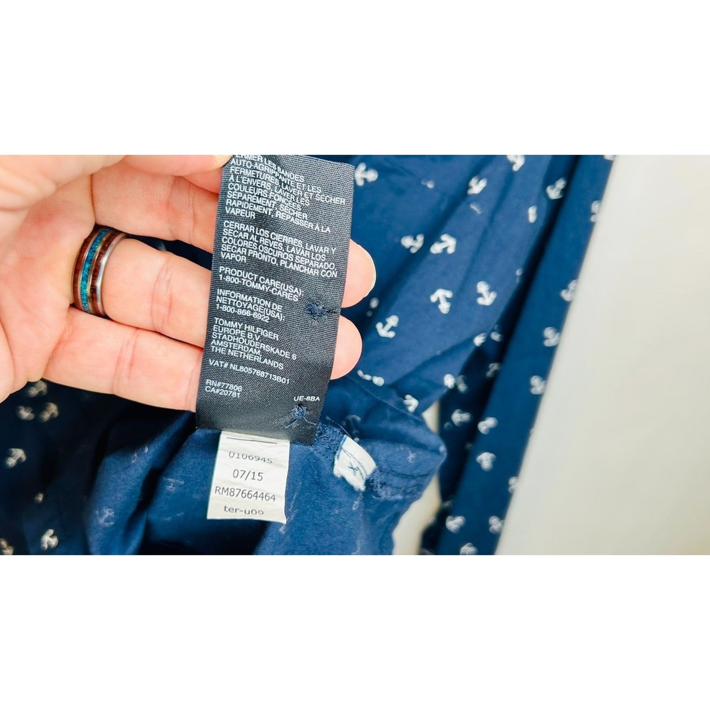 Tommy Hilfiger Women's Large Blue Button Up Shirt Anchor Print Top Long Sleeve
