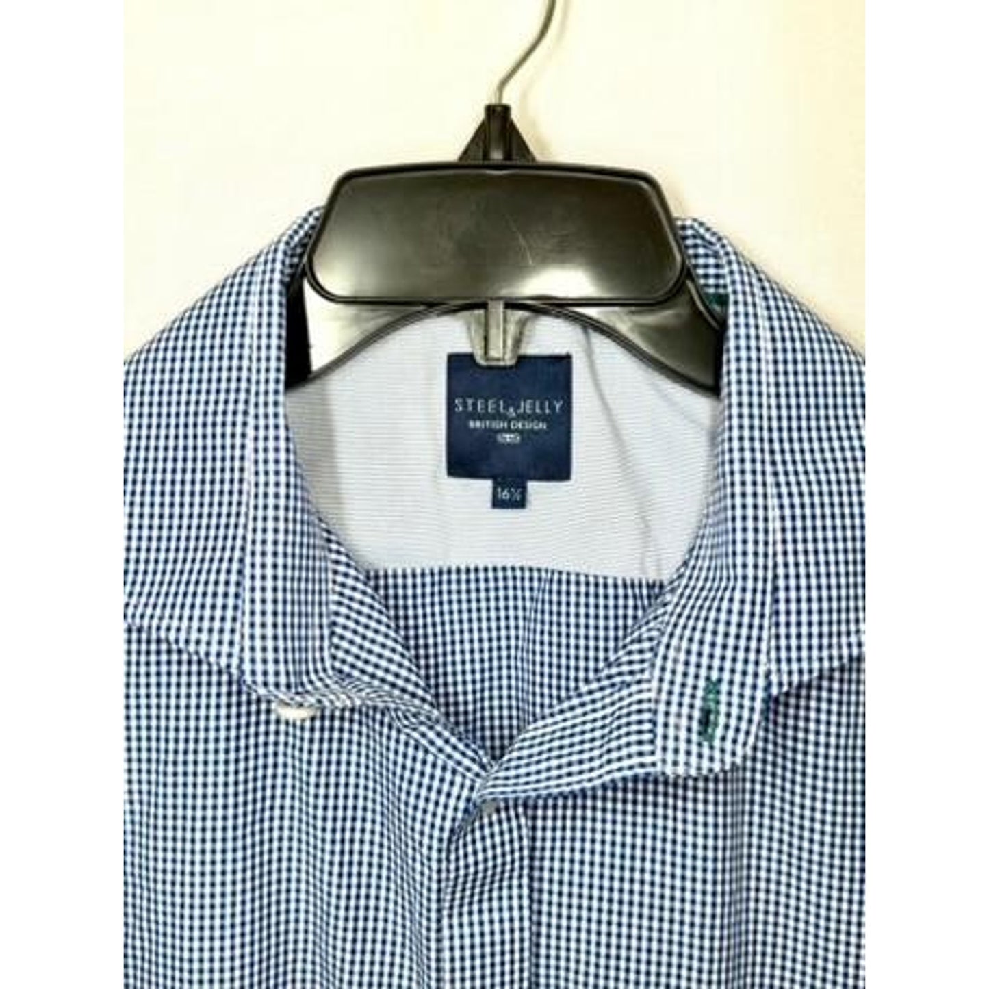 Steel & Jelly Mens Shirt 16.5 Blue White Gingham Check Long Sleeve Button Up