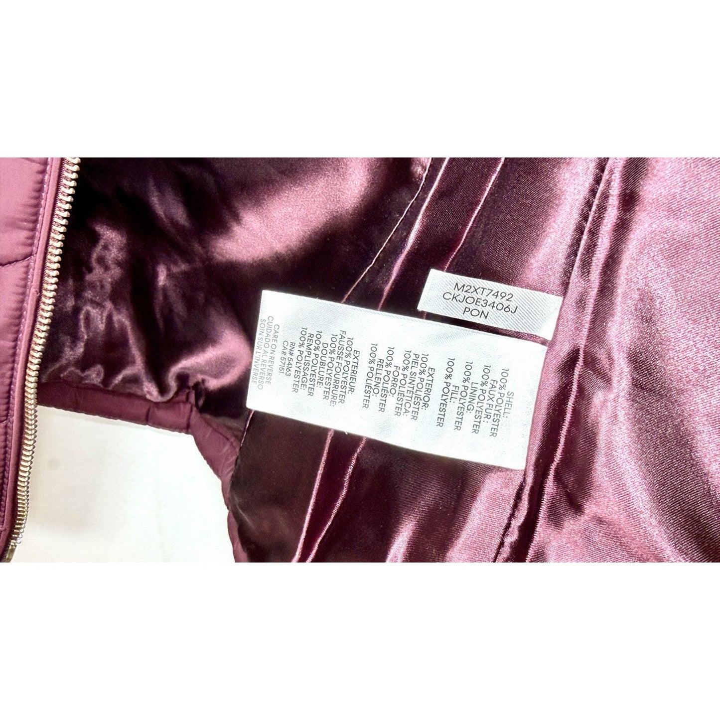 Calvin Klein Burgundy Puffer Vest Zip Front Zip Pockets Polyester Size Medium