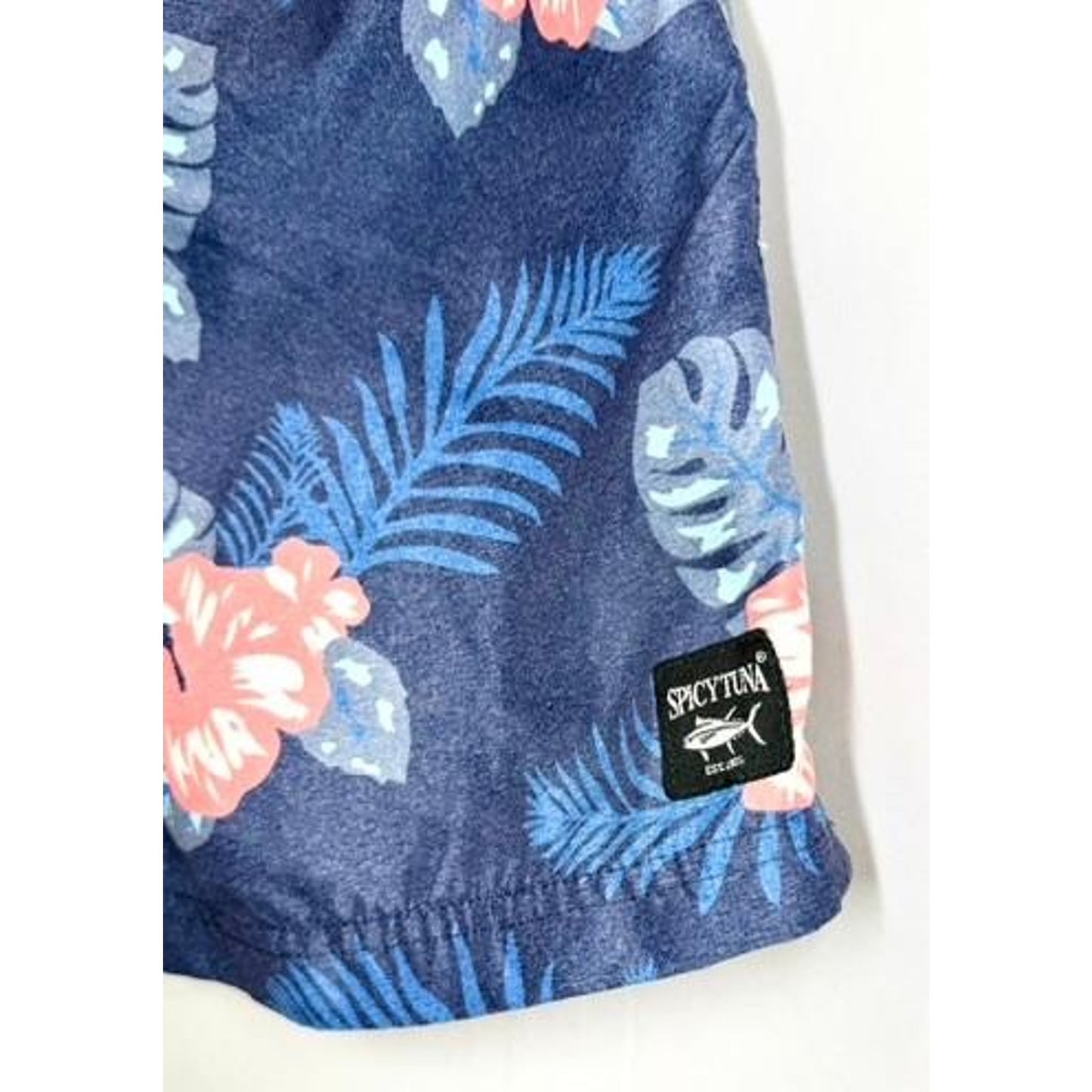 Spicy Tuna Swim Trunks Mens Small Blue Floral Hibiscus Board Shorts Mesh Lined