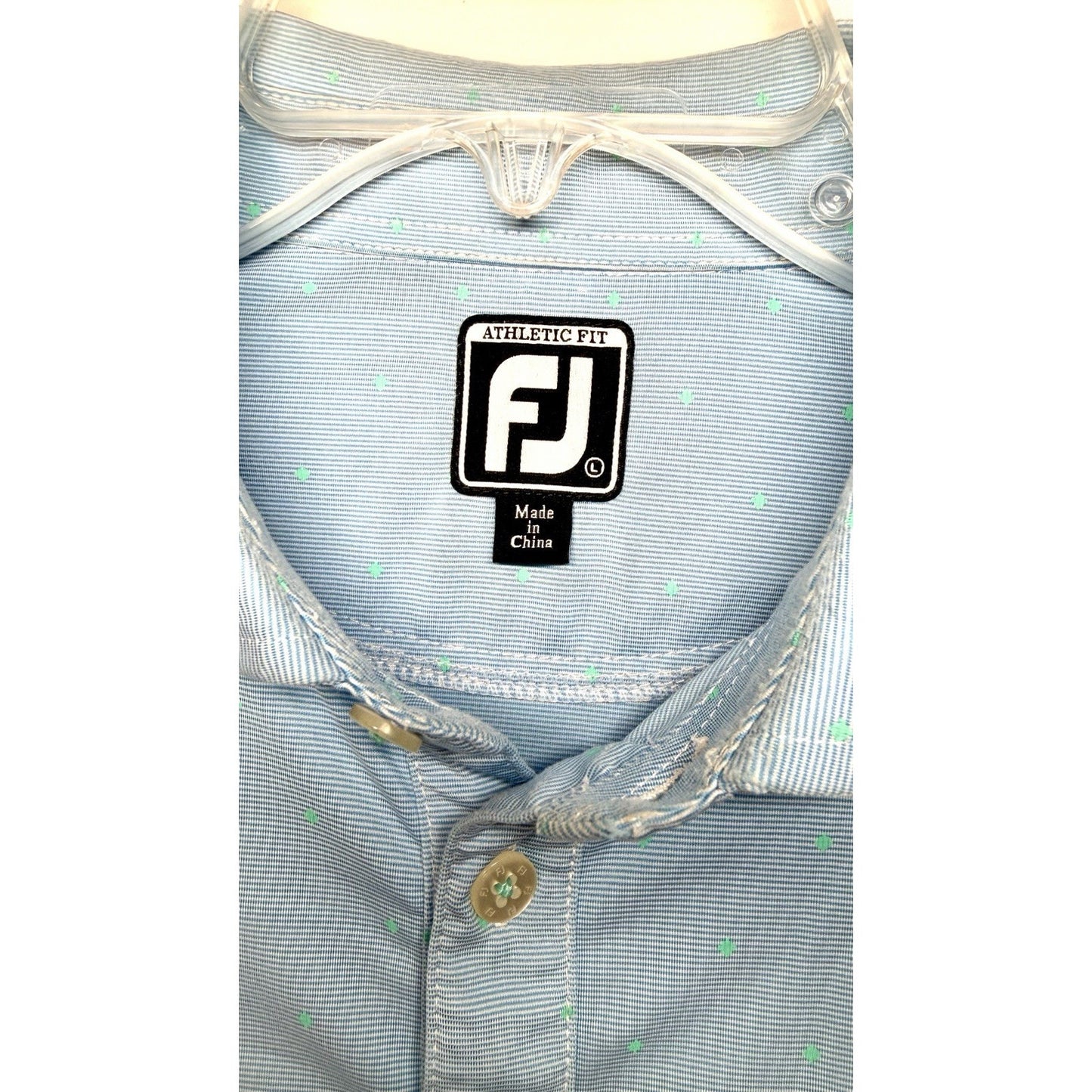 FootJoy FJ Polo Blue With Green Polka Dots WP Golf Course Crest Men’s Shirt L