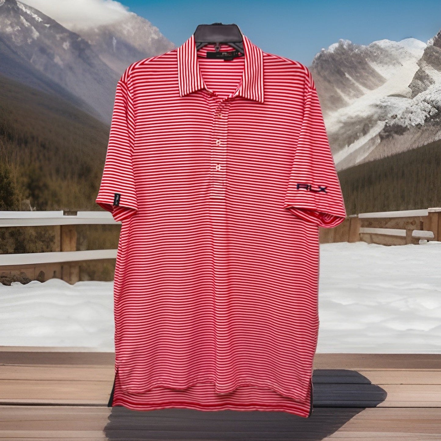 RLX Ralph Lauren Polo Shirt Mens Large Red White Blue Golf Lightweight Medium M