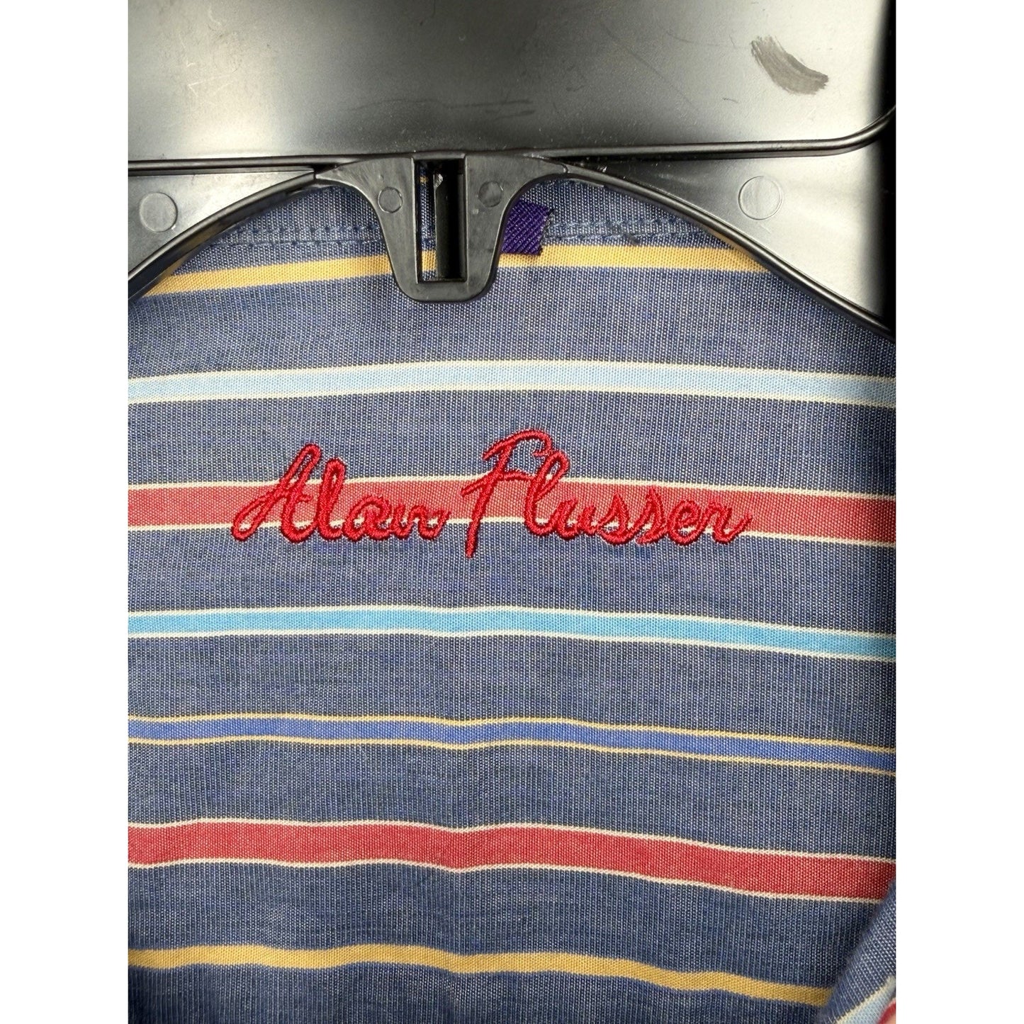 Alan Flusser Mens Medium Striped Button Shirt Blue Red Yellow LS Dress Casual EX