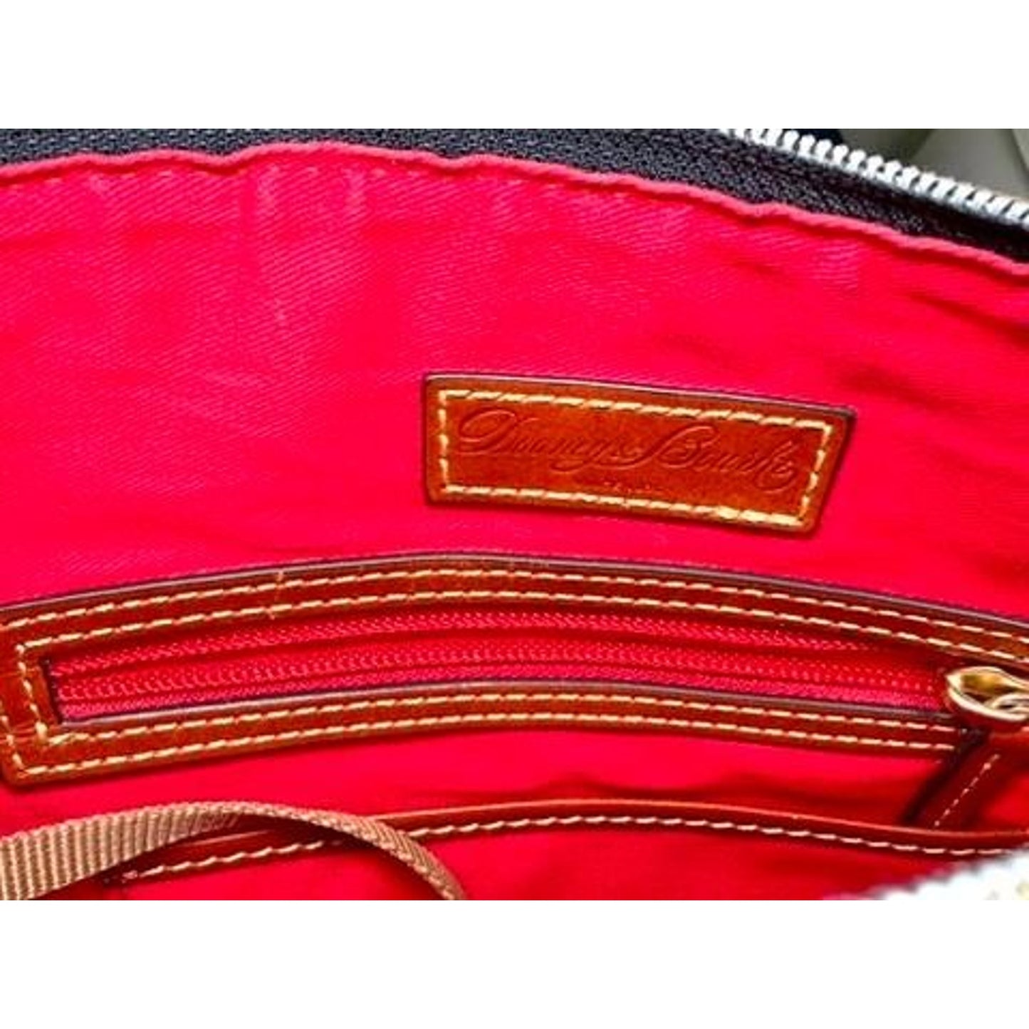 Dooney & Bourke Black Nylon Crossbody Bag Red Lining Brown Leather Strap