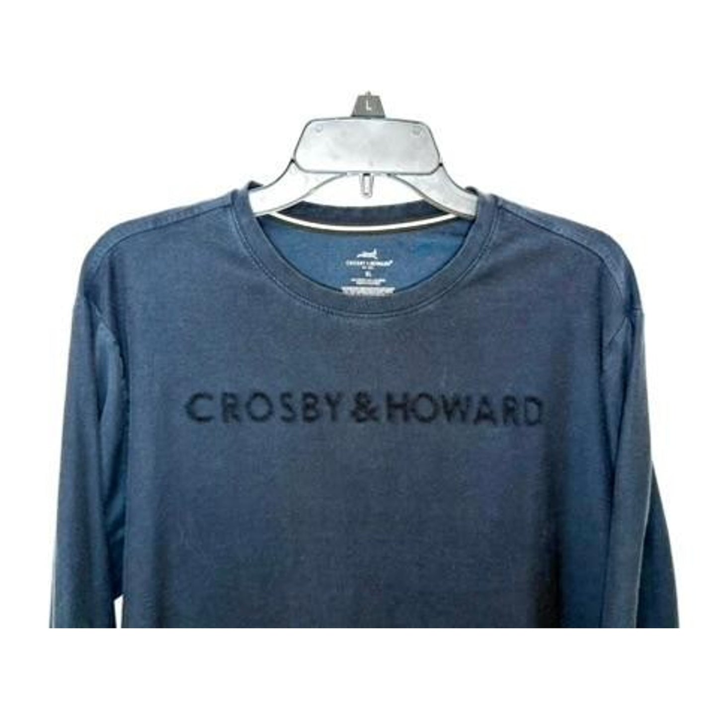 Crosby & Howard Mens XL Long Sleeve T-Shirt Navy Blue Embroidered Logo Cotton