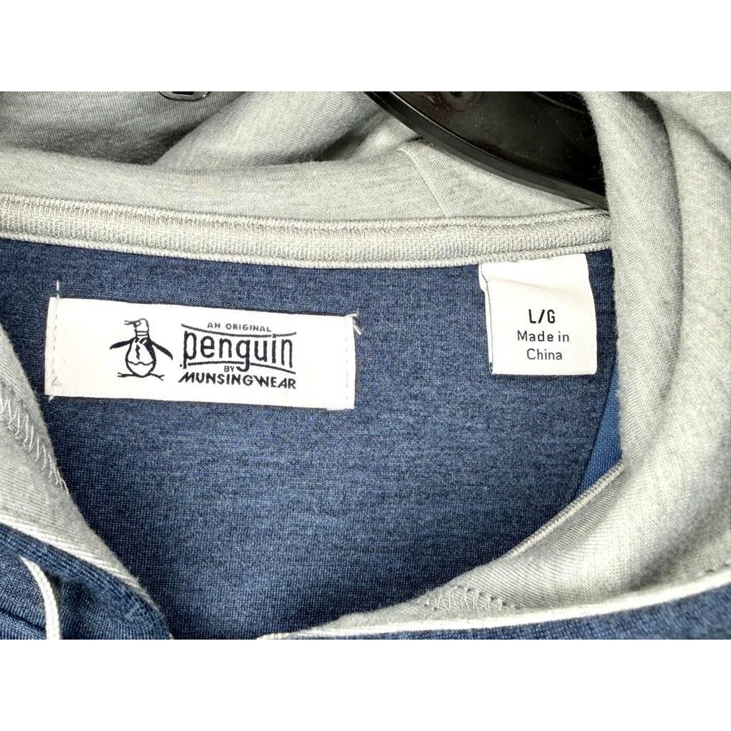Original Penguin Munsingwear Hoodie Mens Large Blue 1/4 Zip Pullover Sweatshirt