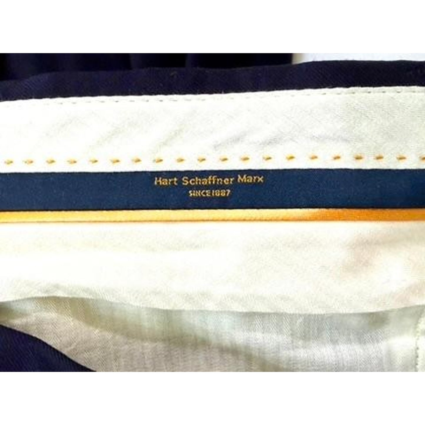 Hart Schaffner Marx Mens 2 Piece Suit 41L Navy Blue Wool Blend Pleated Pants USA