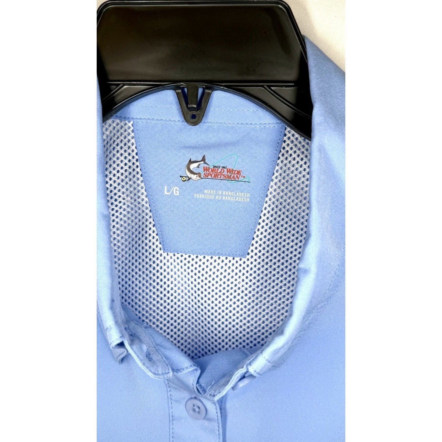 World Wide Sportsman Fishing Shirt Men’s L Periwinkle Vented Short Sleeve Button