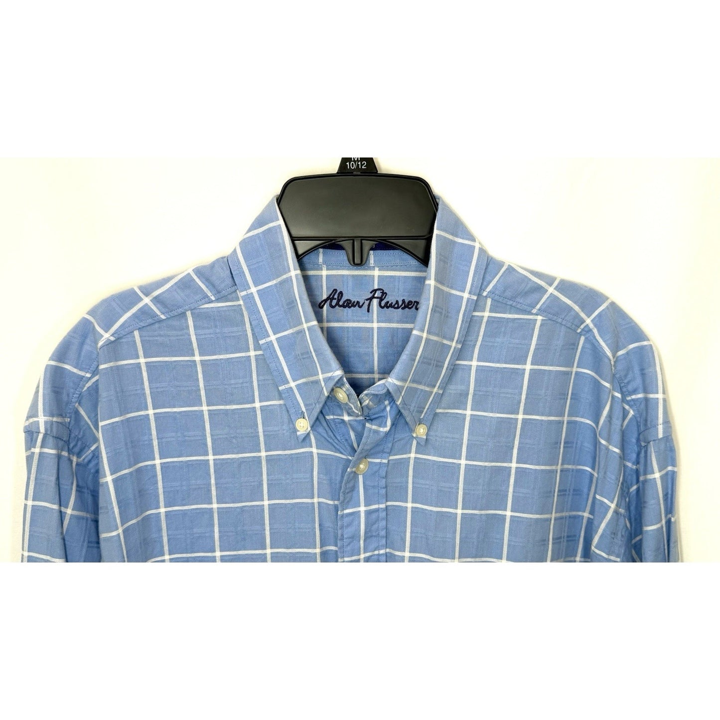 Alan Flusser Men’s Medium Blue Checkered Button Up Mens Shirt Plaid L/S Cotton
