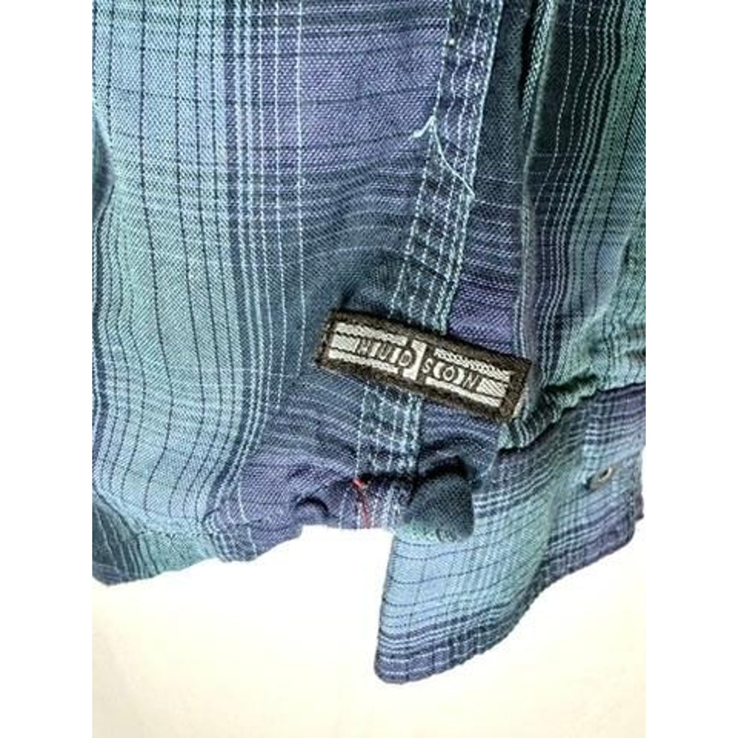 Hudson Jeans Santana Plaid Flannel Shirt Mens Large Blue Green Cotton Button Up