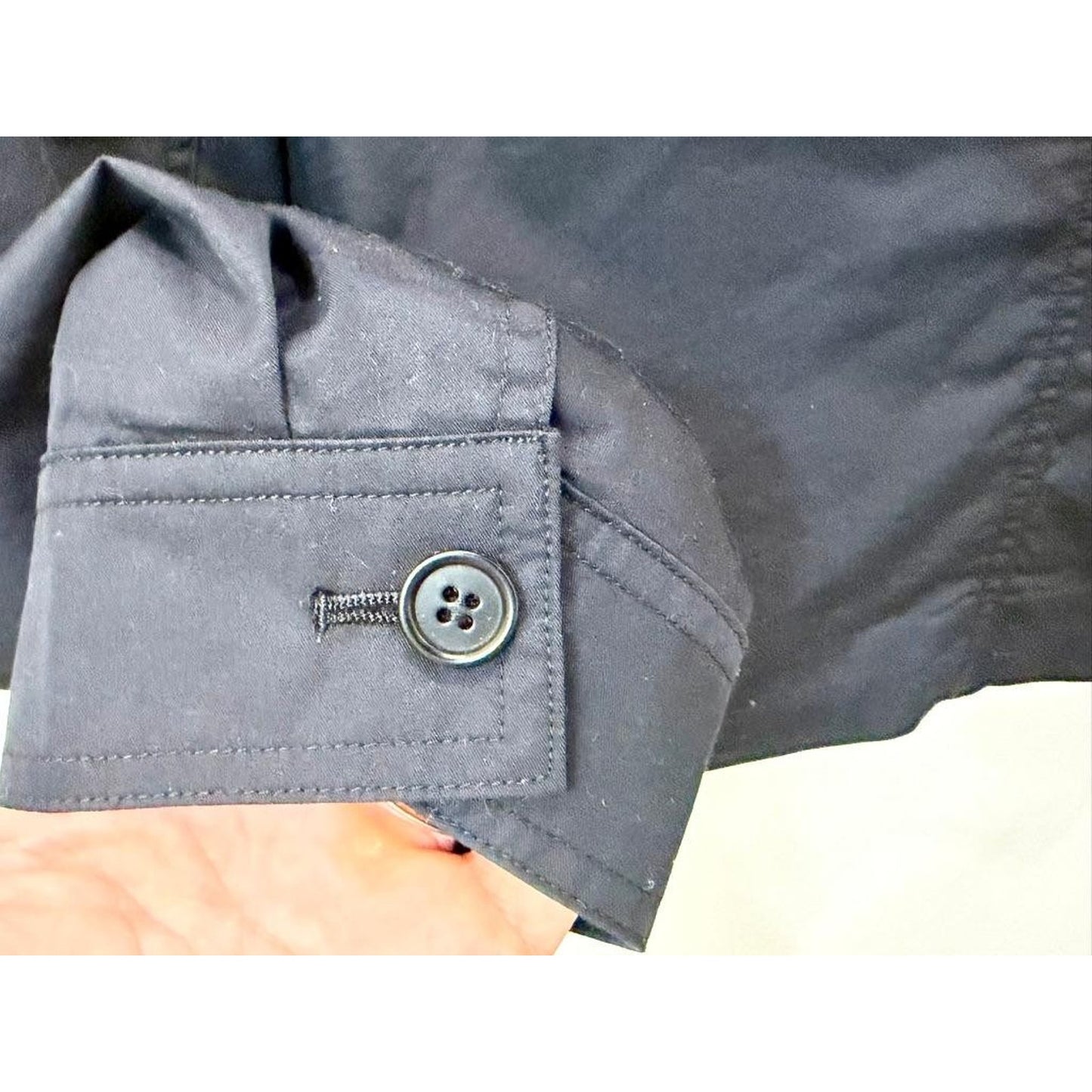 AllSaints Trey Jacket Mens XL Jet Black Cotton Blend Full Zip Harrington Coat