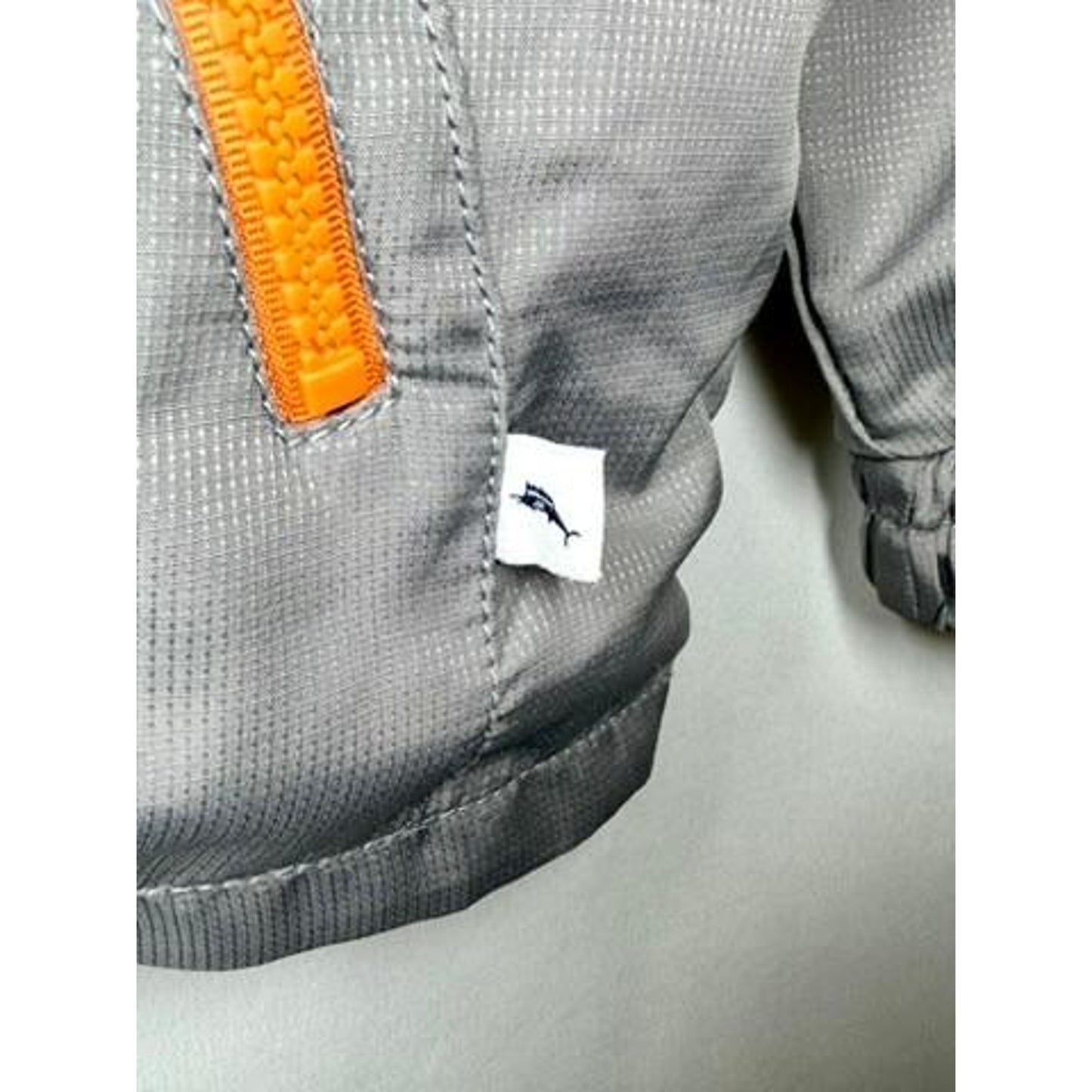 Tommy Bahama Boys Hooded Windbreaker Jacket Size M 7-8 Gray White Orange Zip