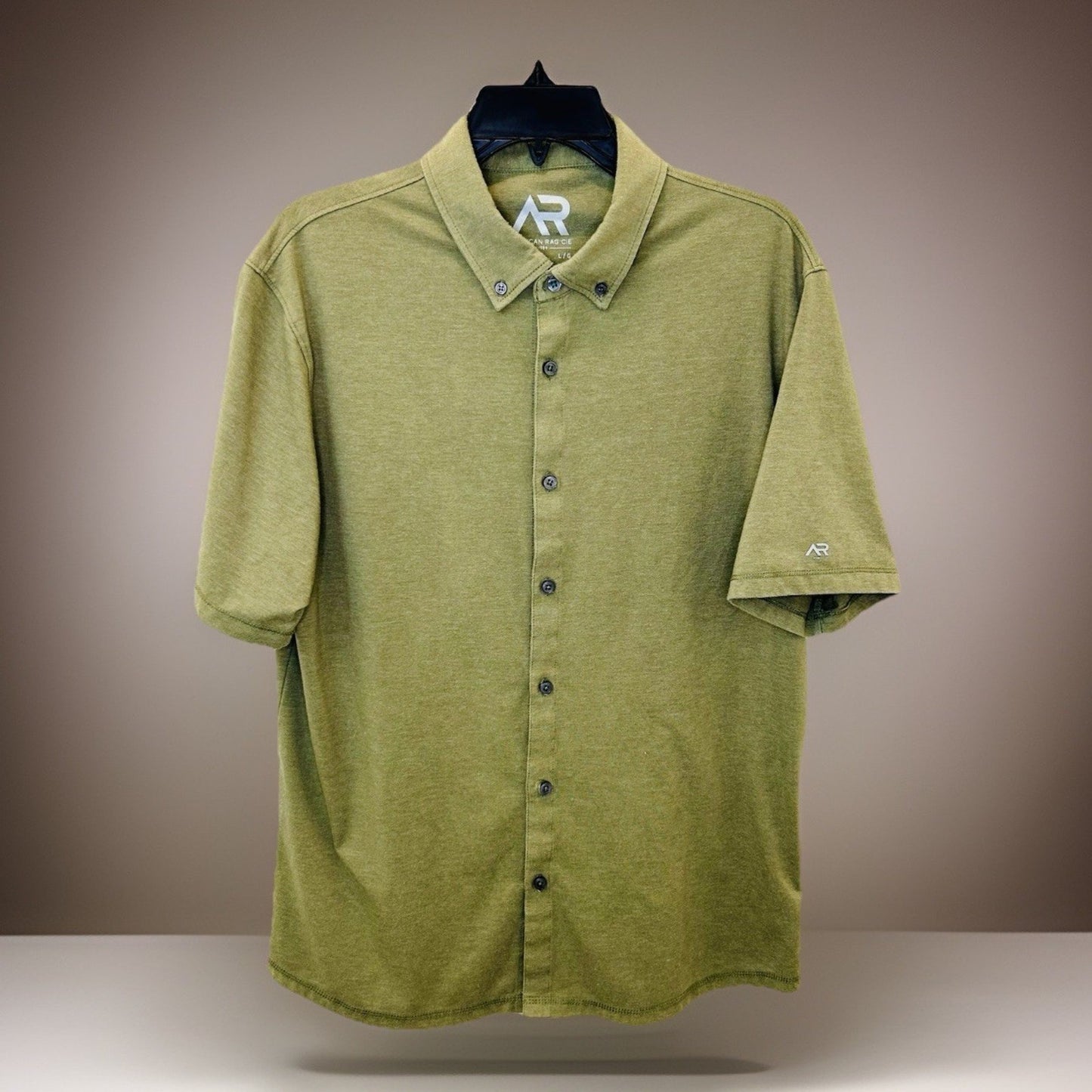 American Rag Mens Shirt Short Sleeve Snap Button Up Military Collar Green Sz L