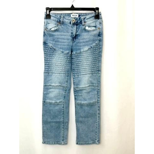 Urban Rise YMI Boys Moto Jeans Size 8 Light Wash Blue Denim Ribbed Moto Detail